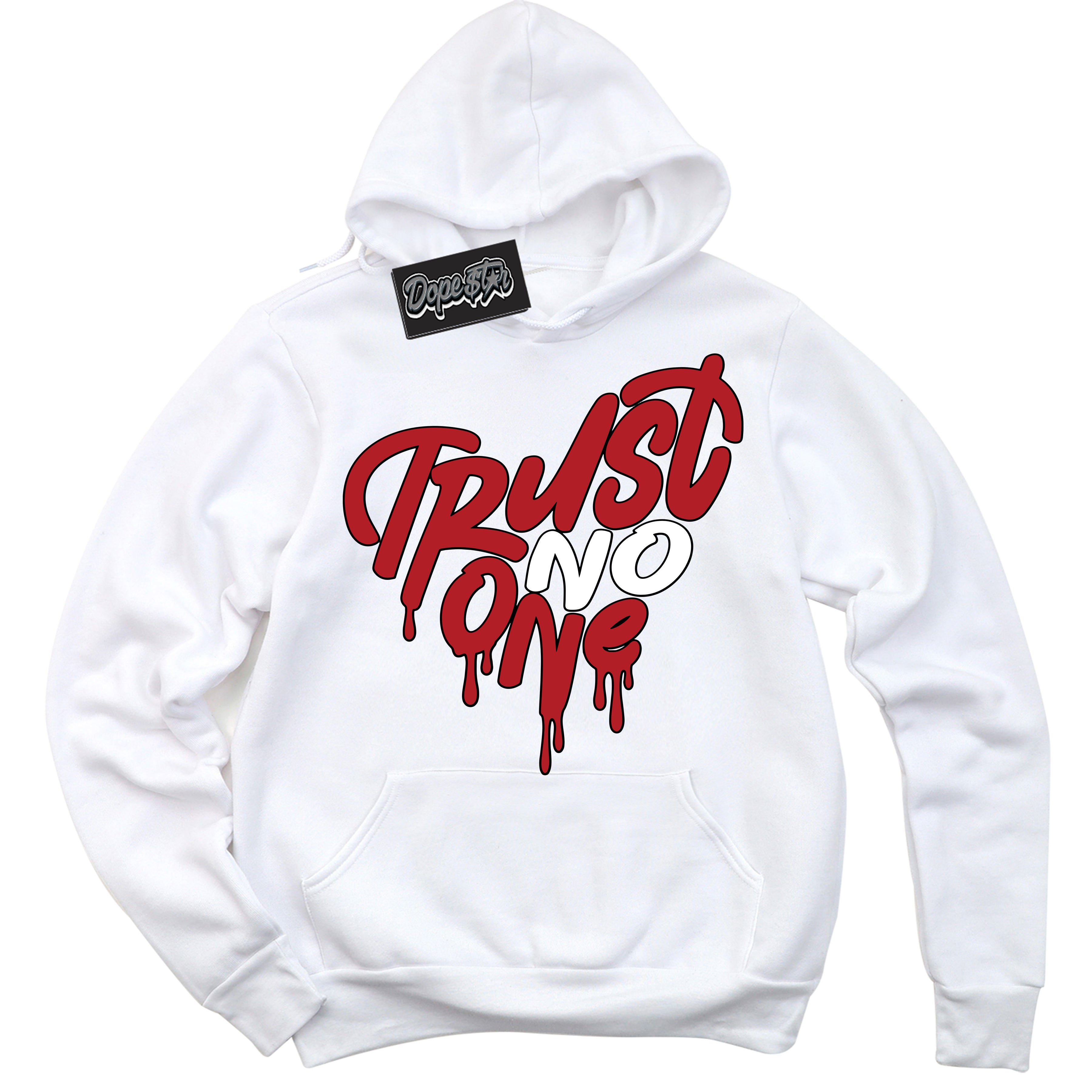 Cool White Hoodie with “ Trust No One Heart ”  design that Perfectly Matches Pro J Pack Chicago Dunks.