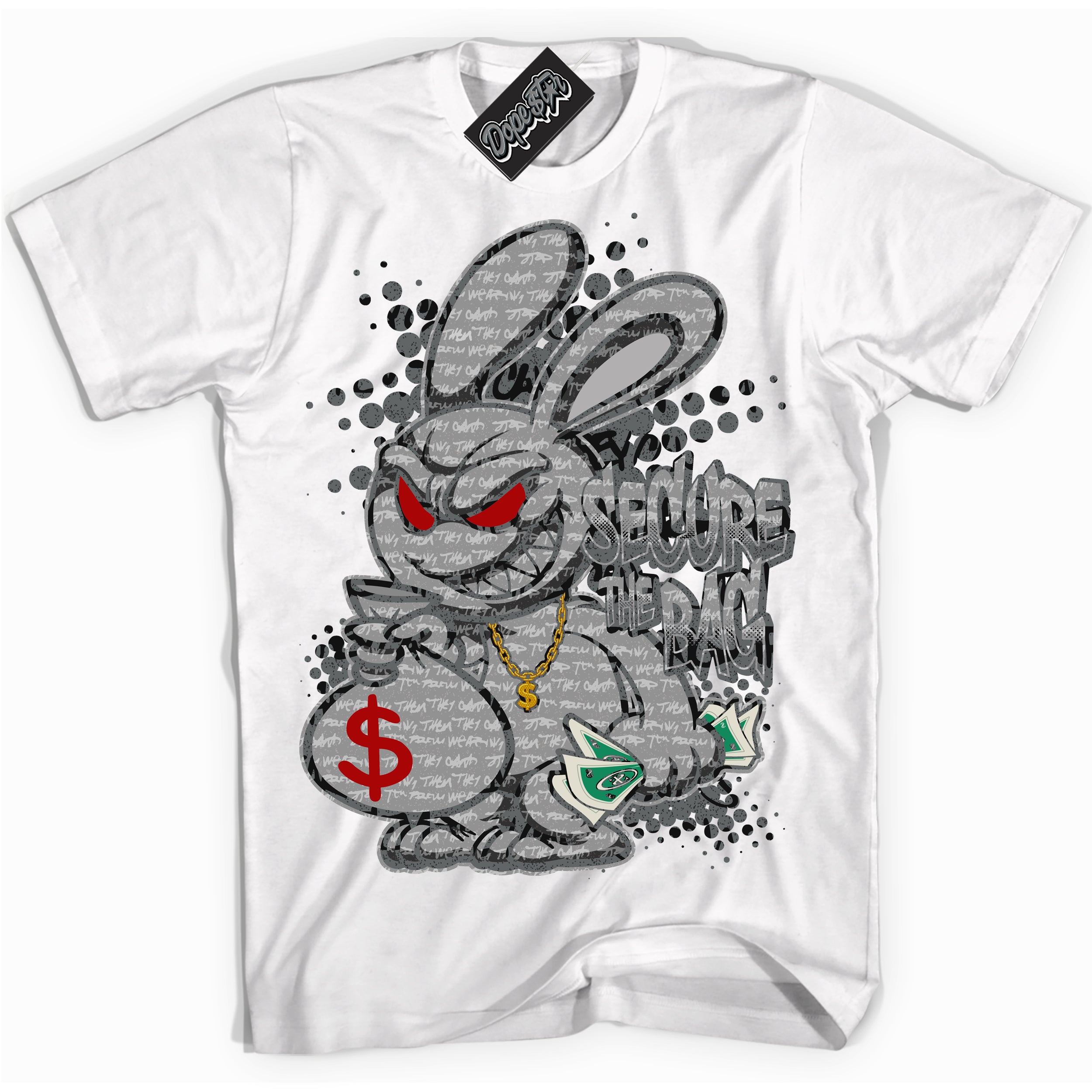 Cool White Shirt with “ Secure The Bag ” design that perfectly matches Rebellionaire 1s Sneakers.