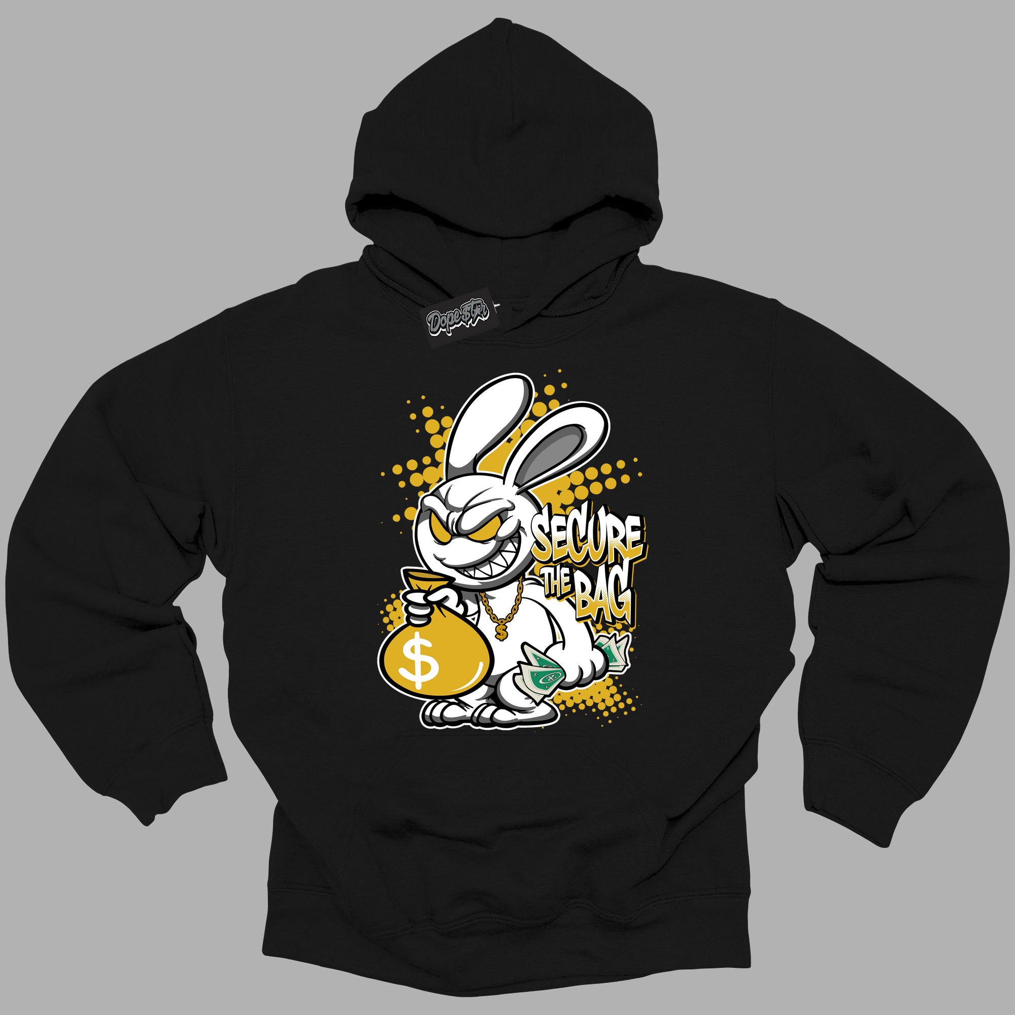 Cool Black Hoodie with “ Secure The Bag ”  design that Perfectly Matches Yellow Ochre 6s Sneakers.