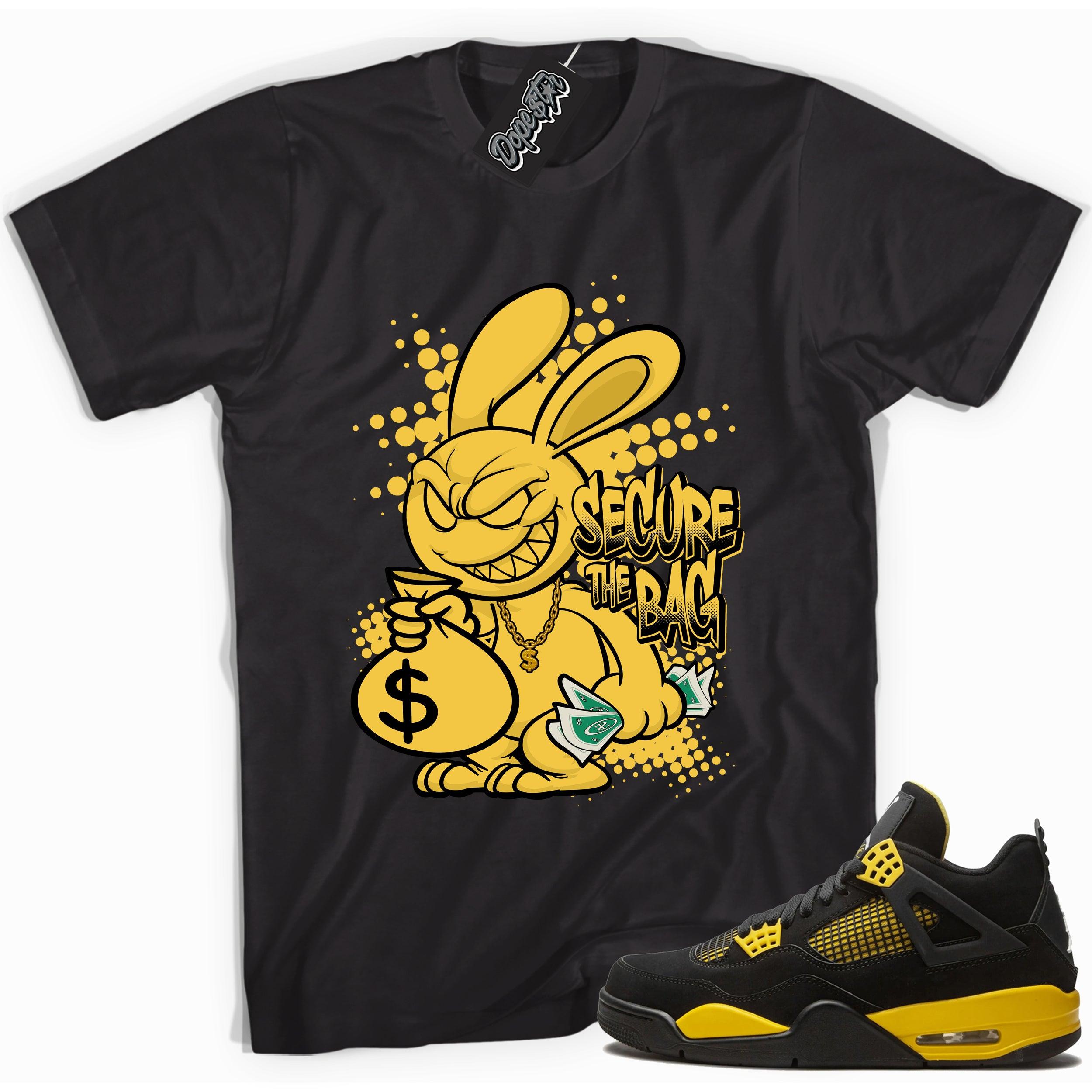 Cool black graphic tee with 'secure the bag' print, that perfectly matches  Air Jordan 4 Thunder sneakers