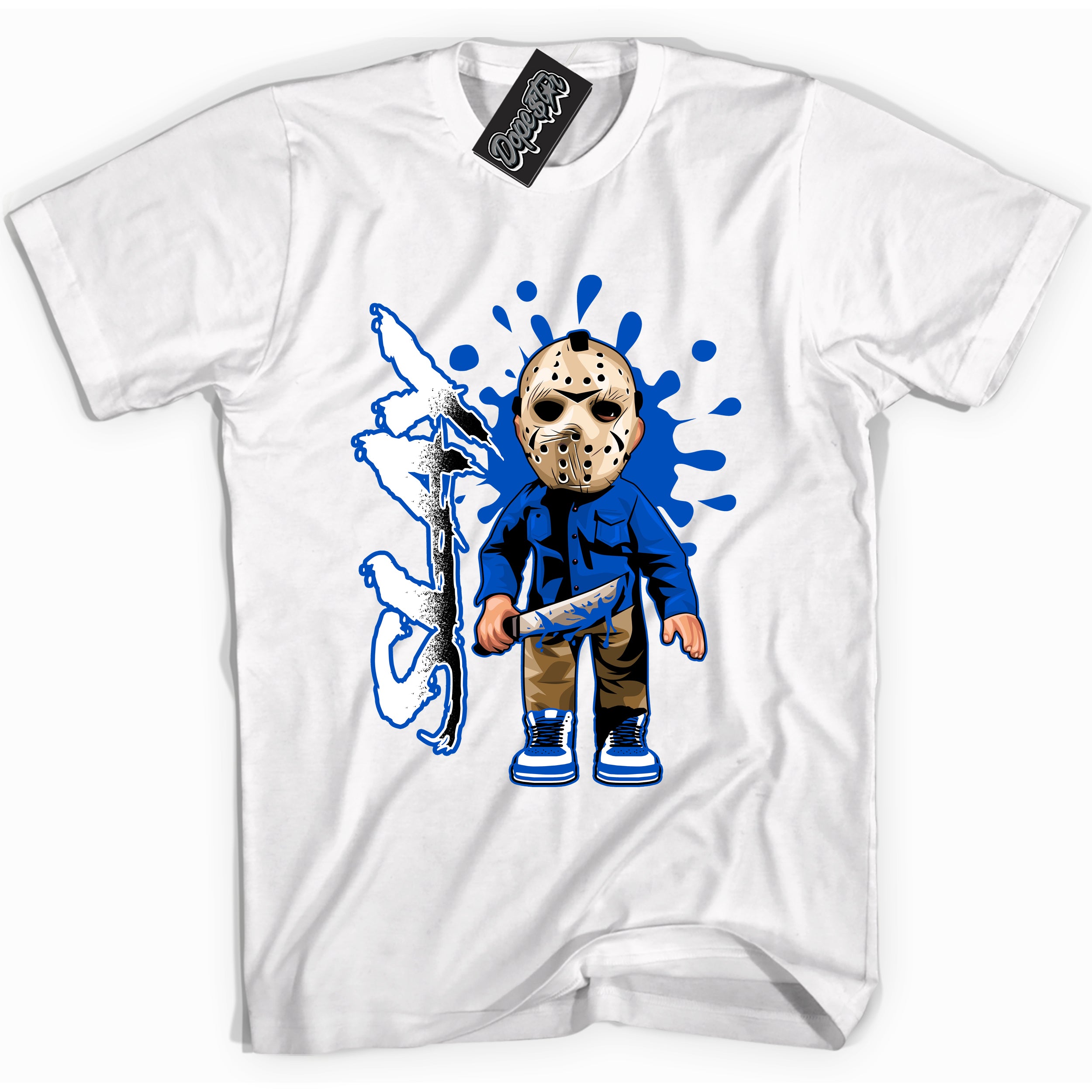 Cool White graphic tee with "Slay" design, that perfectly matches Royal Reimagined 1s sneakers 