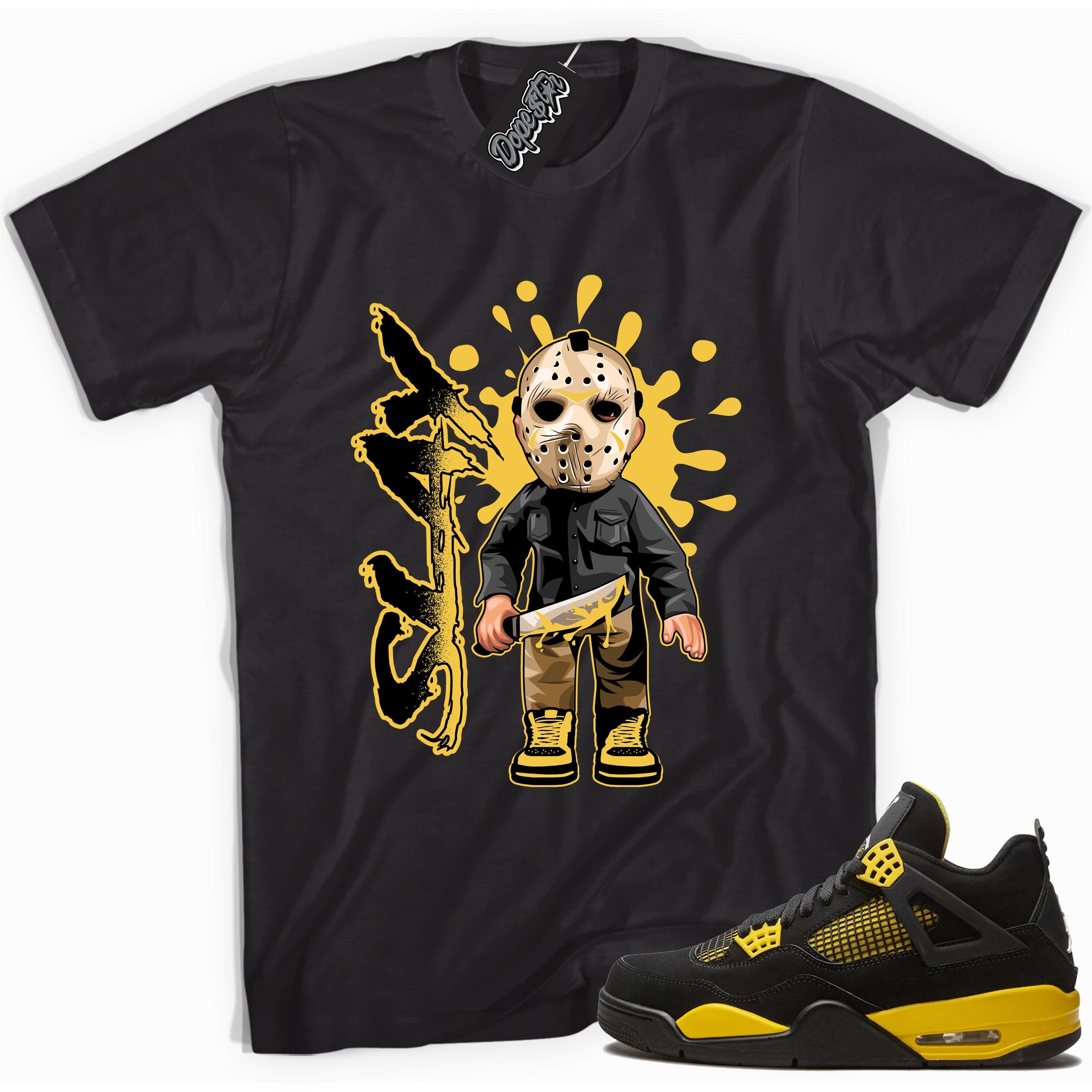 Cool black graphic tee with 'slay' print, that perfectly matches  Air Jordan 4 Thunder sneakers