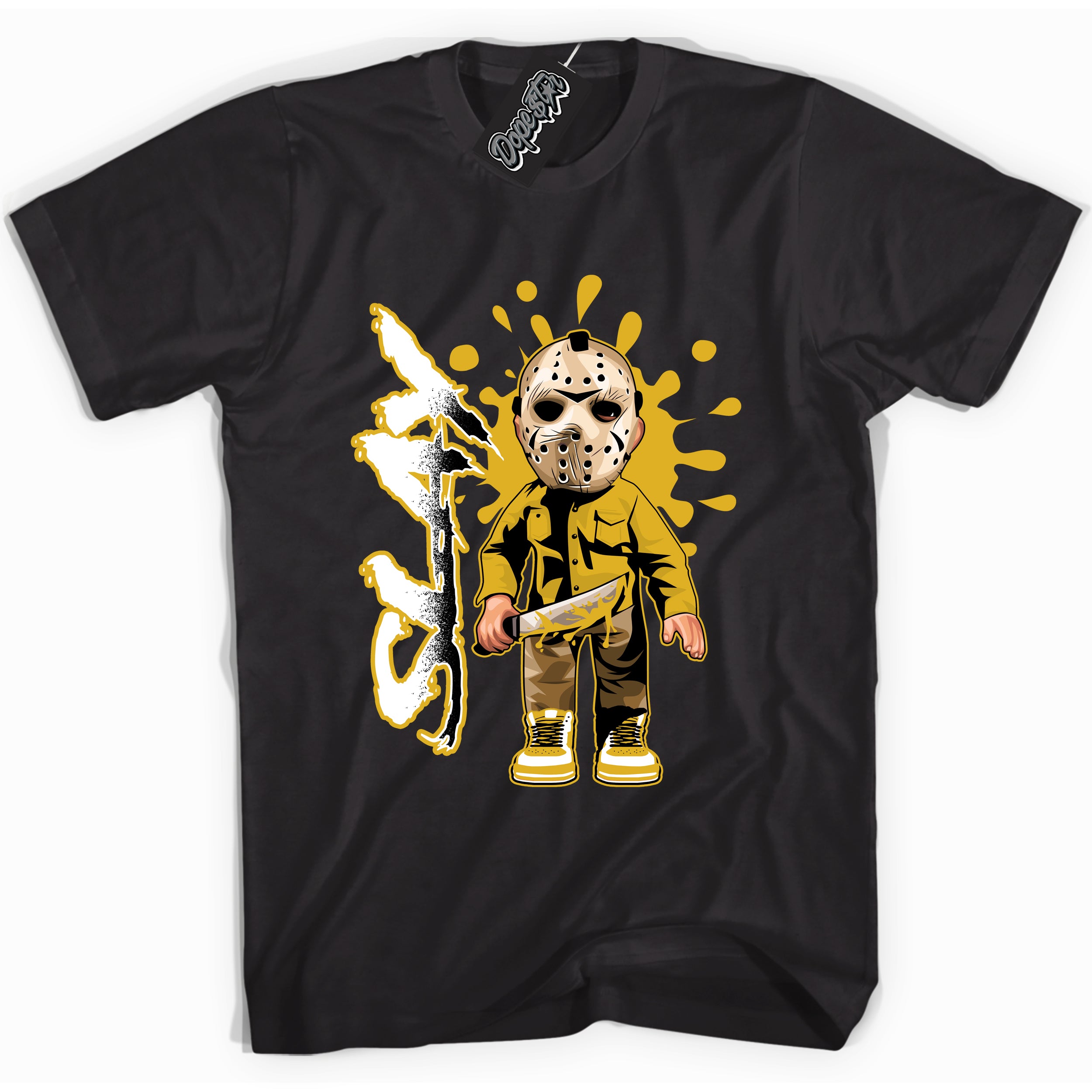 Cool Black Shirt with “ Slay” design that perfectly matches Yellow Ochre 6s Sneakers.