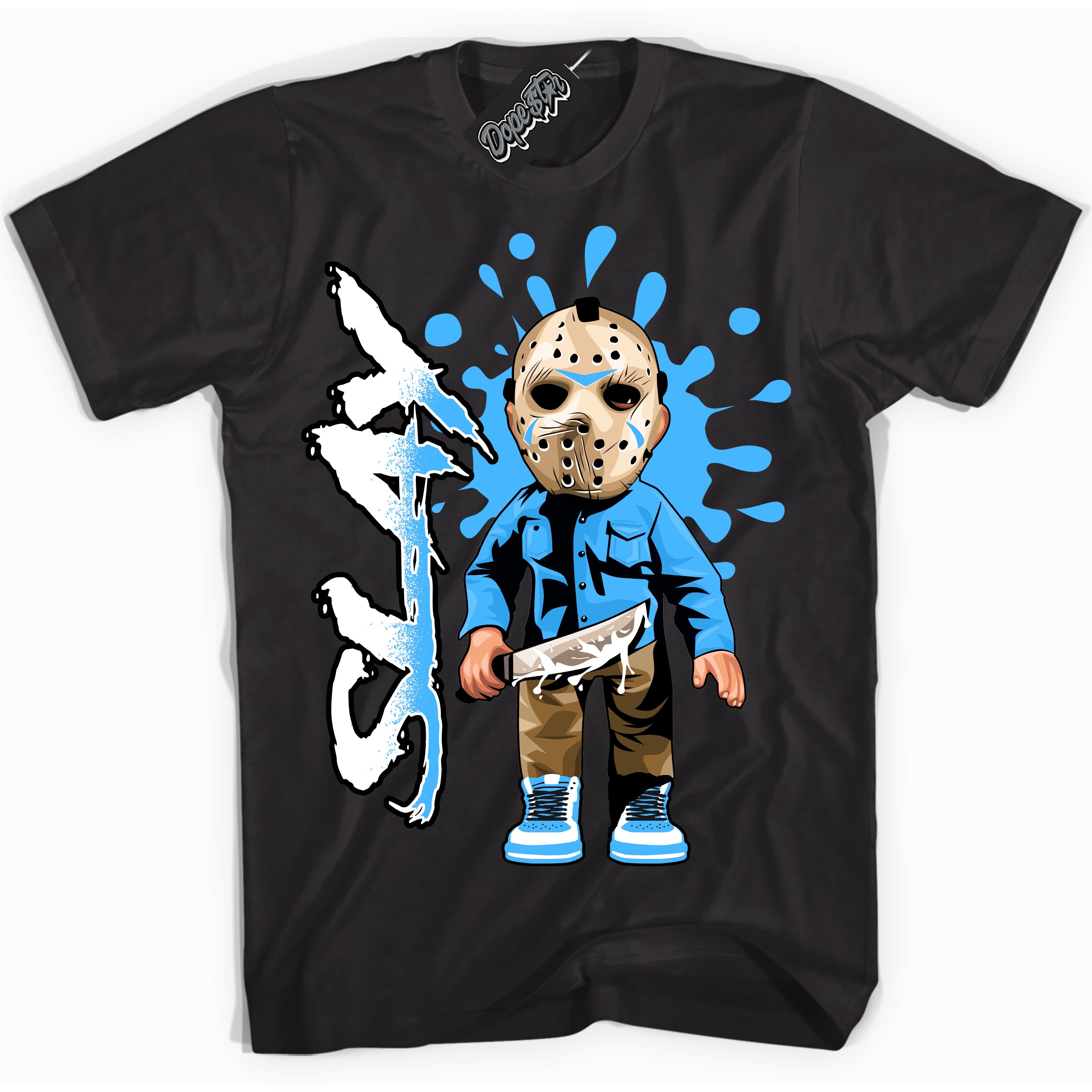 Cool Black graphic tee with “ Slay ” design, that perfectly matches Powder Blue 9s sneakers 