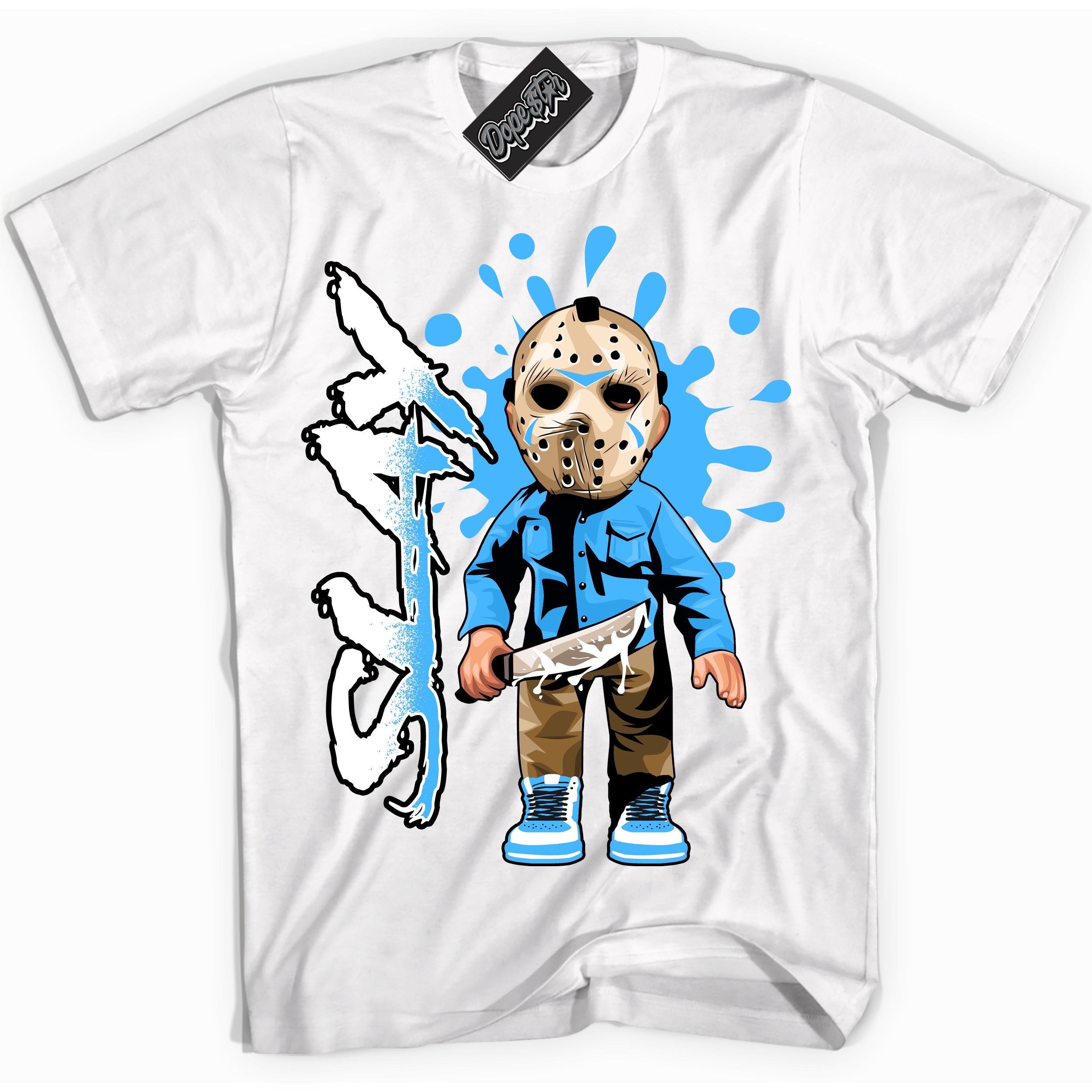 Cool White graphic tee with “ Slay ” design, that perfectly matches Powder Blue 9s sneakers 