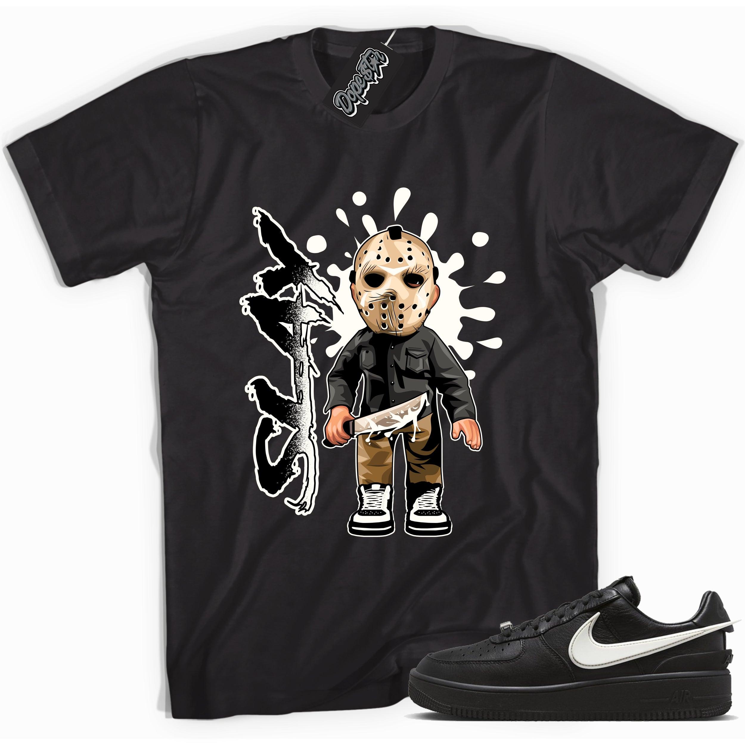 Cool black graphic tee with 'slay' print, that perfectly matches Nike Air Force 1 Low SP Ambush Phantom sneakers.v