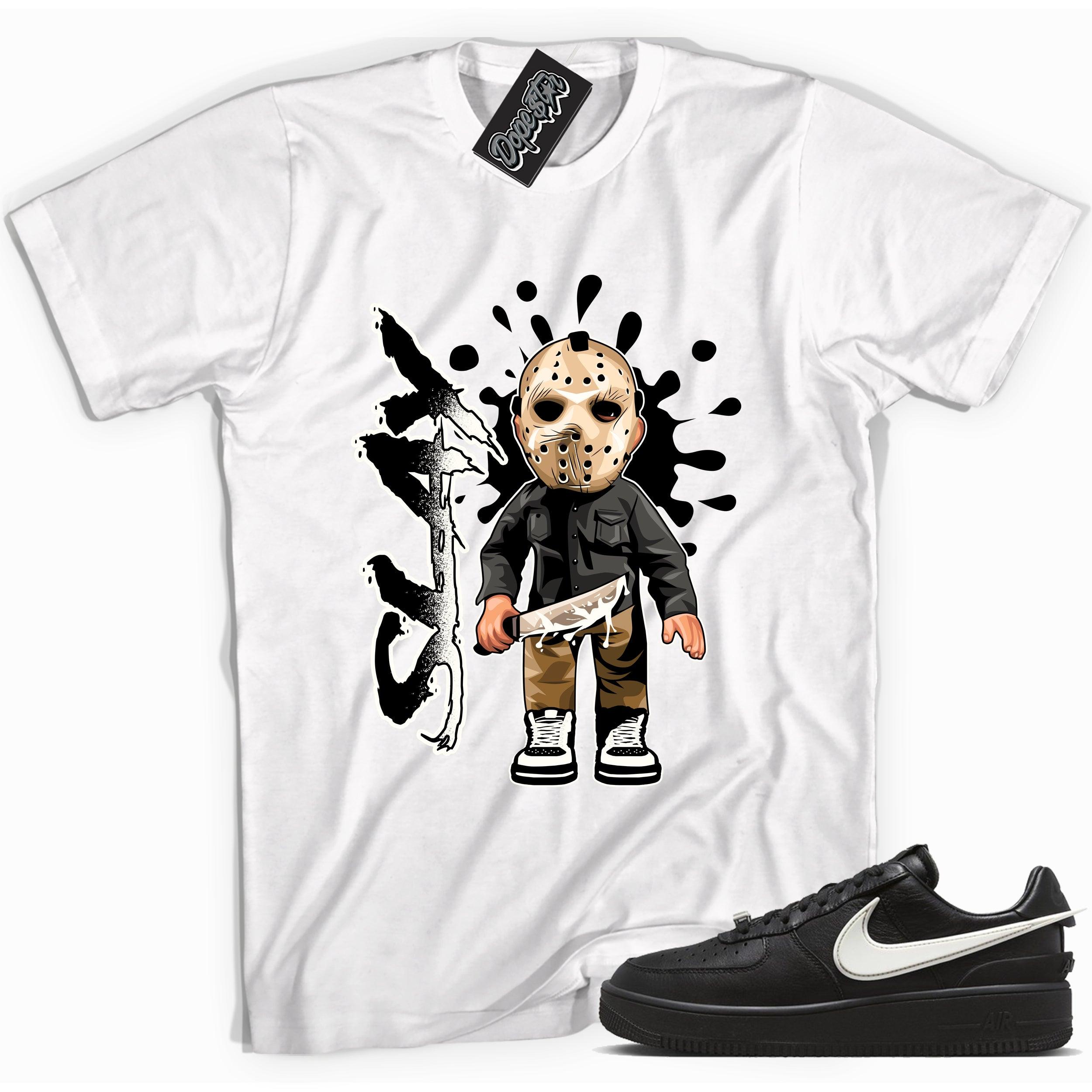 Cool white graphic tee with 'slay' print, that perfectly matches Nike Air Force 1 Low SP Ambush Phantom sneakers.v