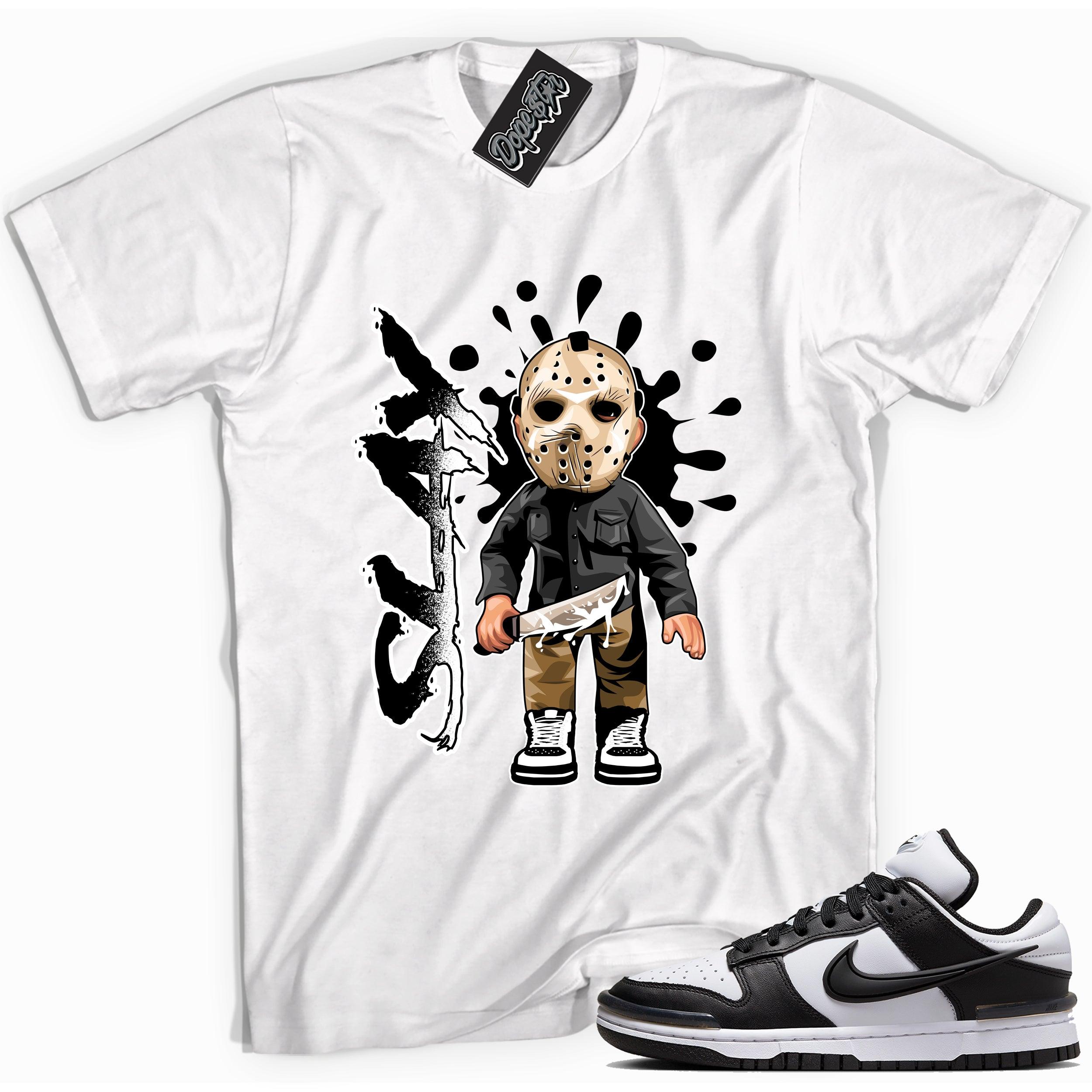 Cool white graphic tee with 'slay' print, that perfectly matches Nike Dunk Low Twist Panda sneakers.