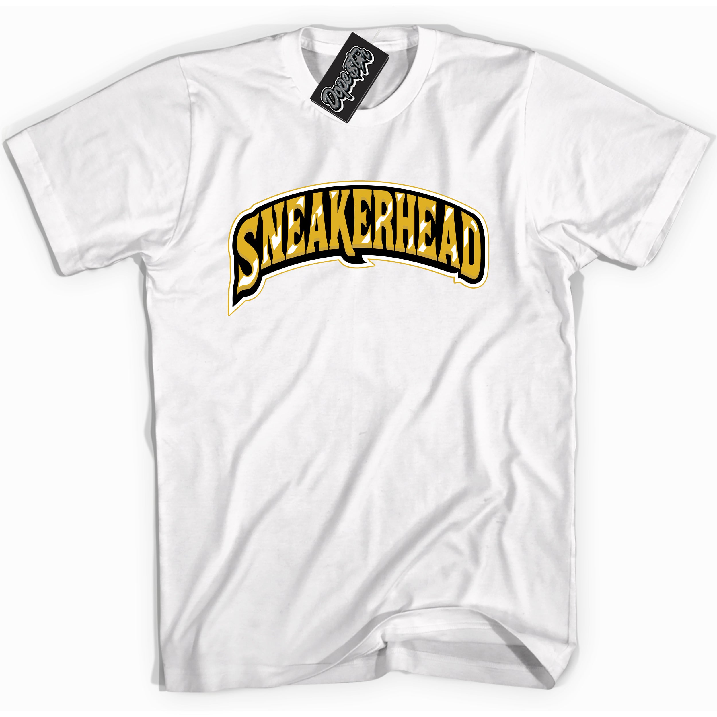 Cool White Shirt with “ Sneakerhead” design that perfectly matches Yellow Ochre 6s Sneakers.