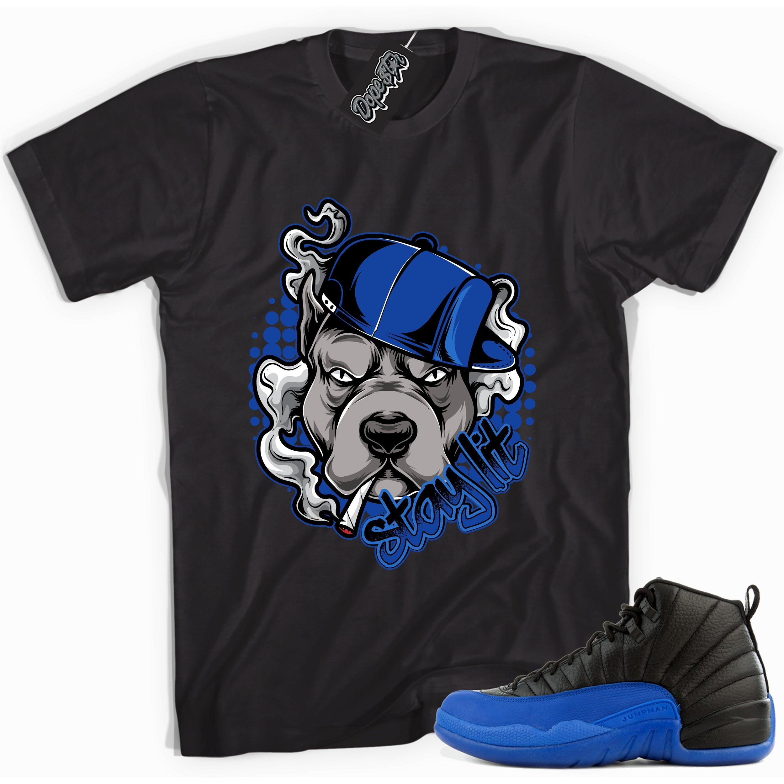 Cool black graphic tee with 'stay lit' print, that perfectly matches  Air Jordan 12 Retro Black Game Royal sneakers.