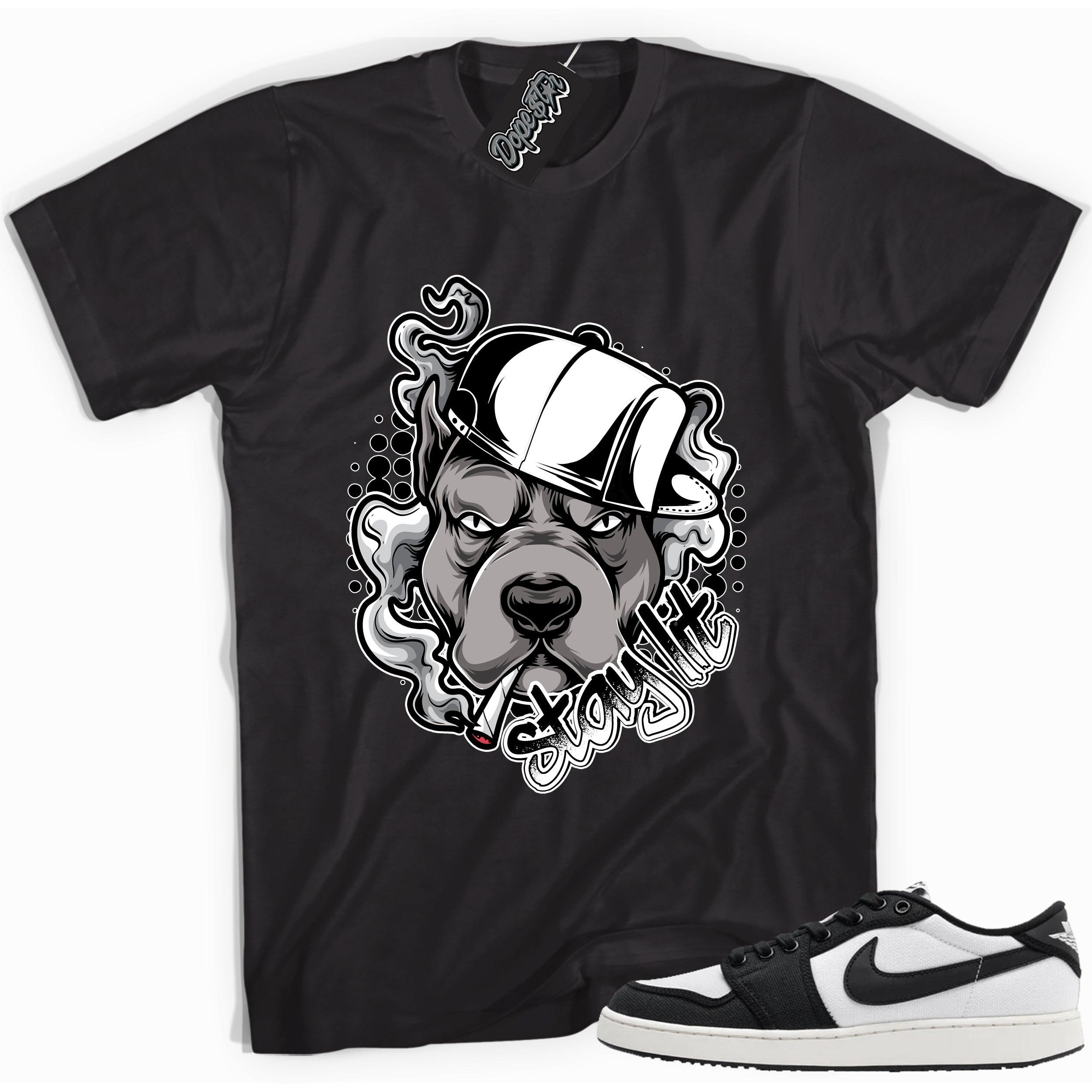 Cool black graphic tee with 'stay lit' print, that perfectly matches Air Jordan 1 Retro Ajko Low Black & White sneakers.