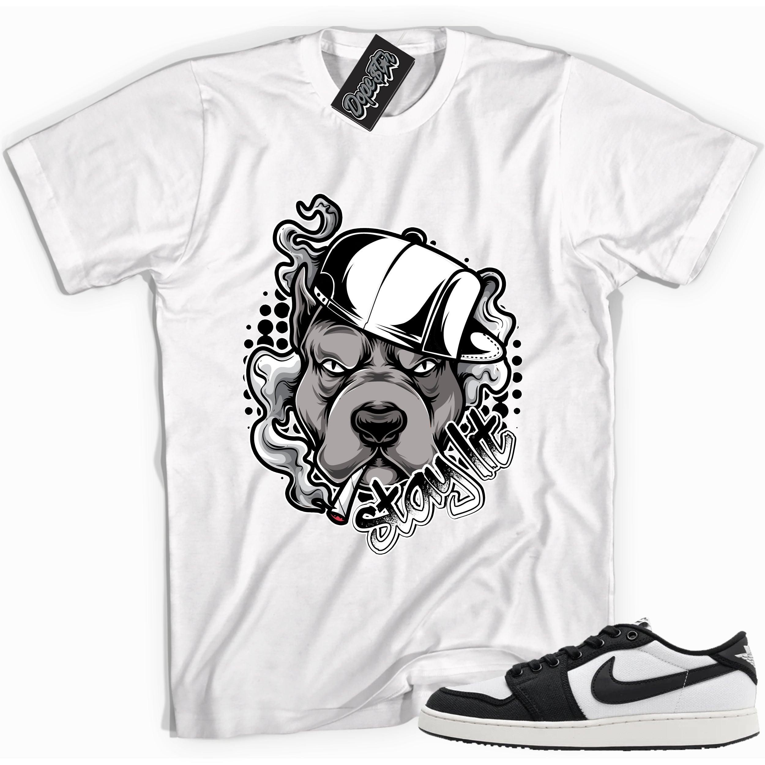 Cool white graphic tee with 'stay lit' print, that perfectly matches Air Jordan 1 Retro Ajko Low Black & White sneakers.