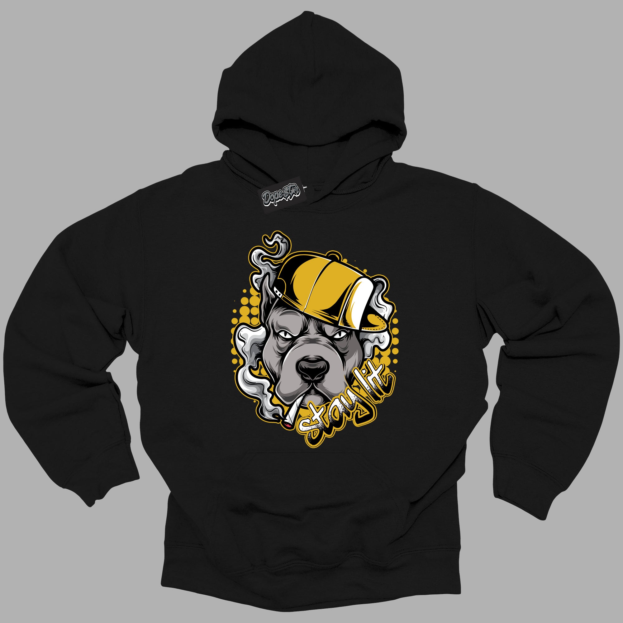 Cool Black Hoodie with “ Stay Lit ”  design that Perfectly Matches Yellow Ochre 6s Sneakers.