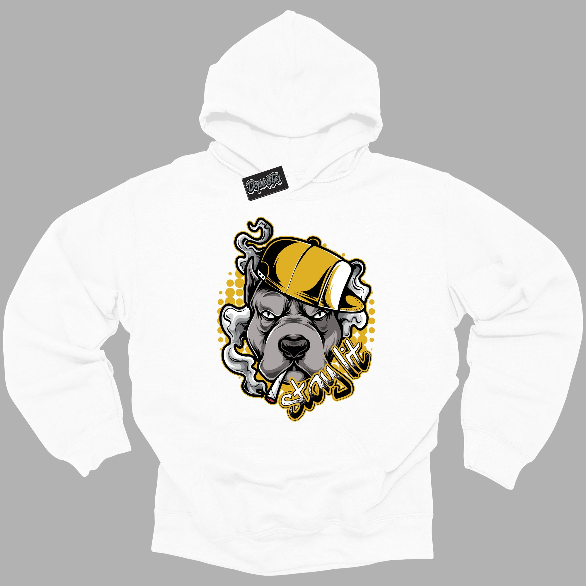 Cool White Hoodie with “ Stay Lit ”  design that Perfectly Matches Yellow Ochre 6s Sneakers.