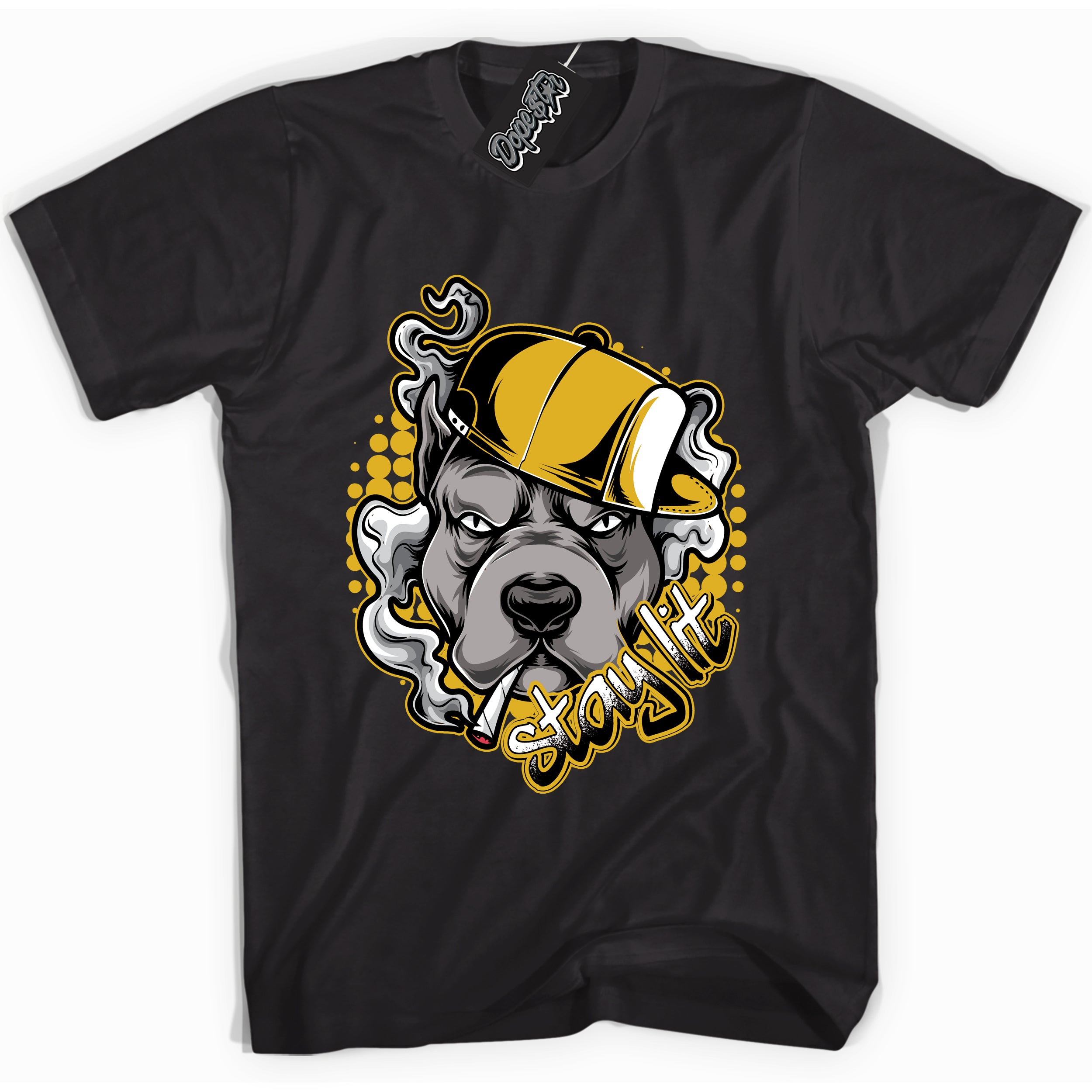 Cool Black Shirt with “ Stay Lit ” design that perfectly matches Yellow Ochre 6s Sneakers.