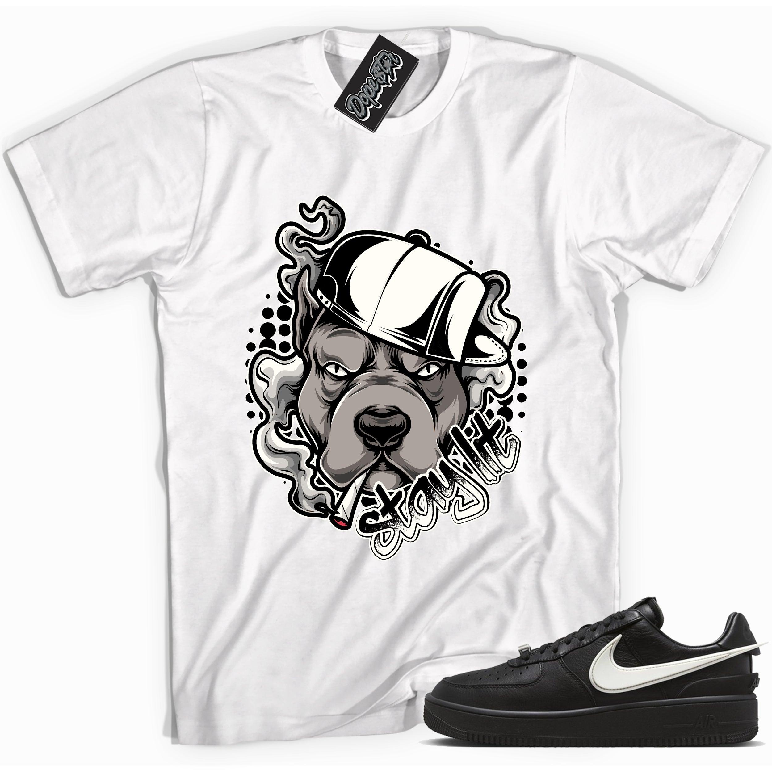 Cool white graphic tee with 'stay lit' print, that perfectly matches Nike Air Force 1 Low SP Ambush Phantom sneakers.
