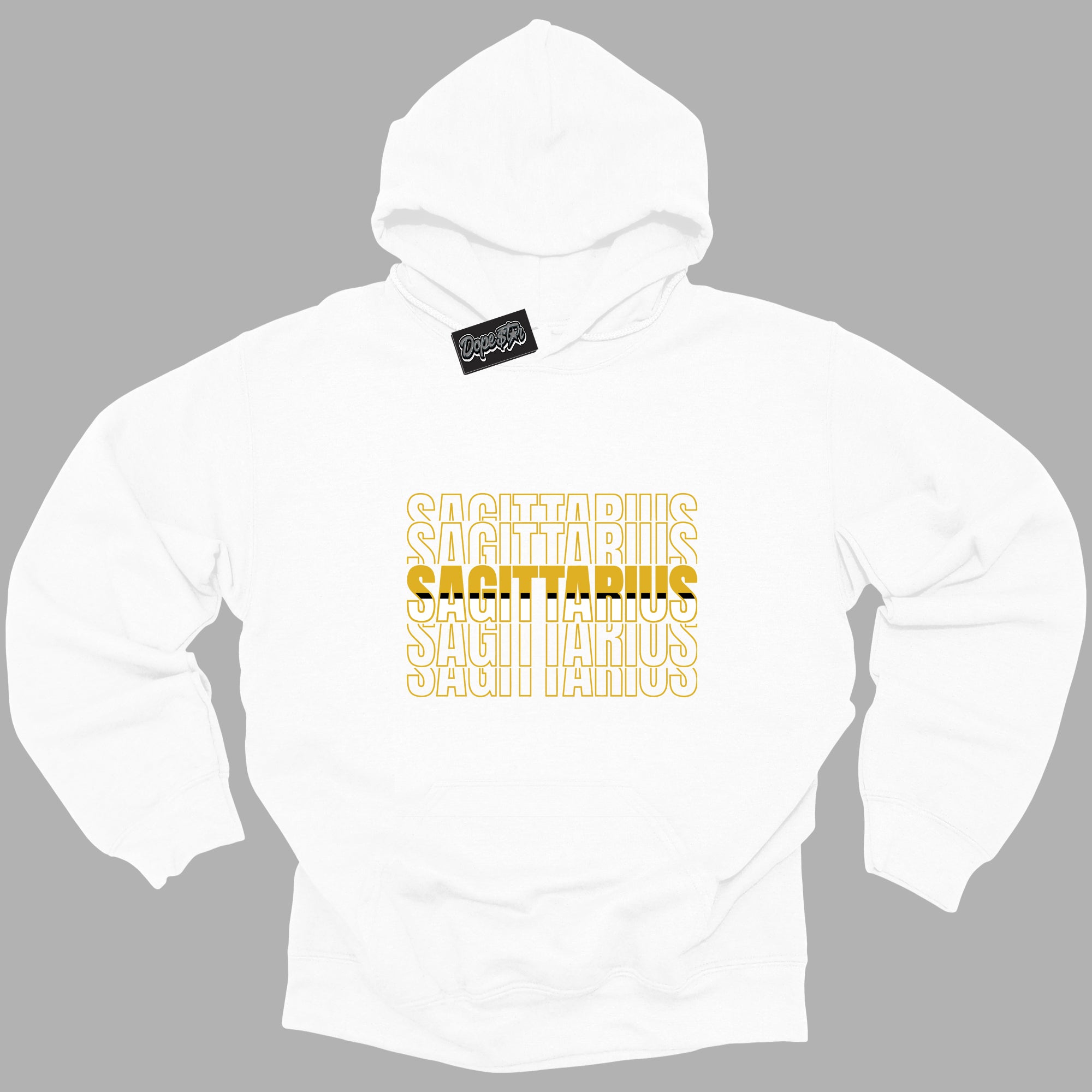 Cool White Hoodie with “ Sagittarius ”  design that Perfectly Matches Yellow Ochre 6s Sneakers.