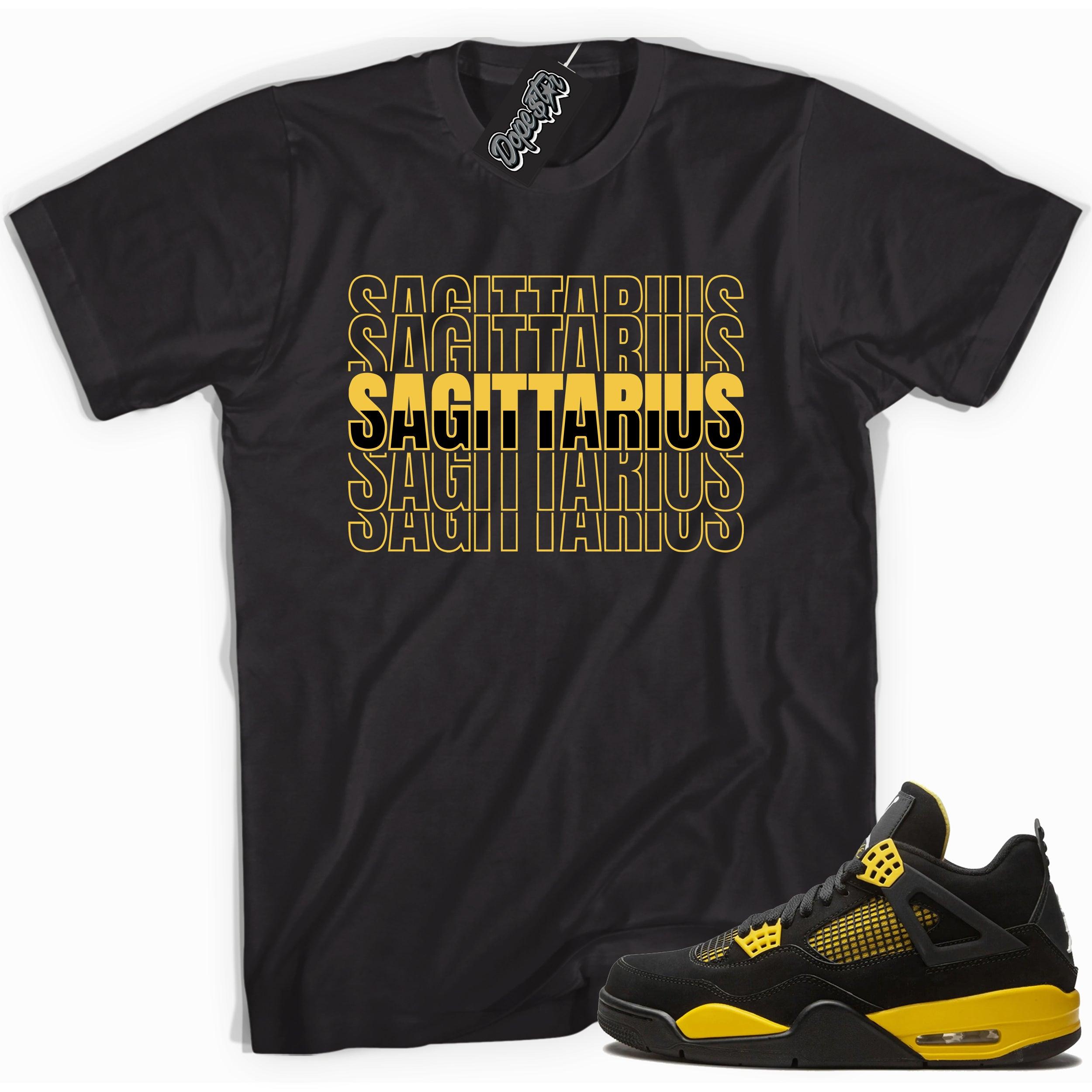 Cool black graphic tee with 'Sagittarius ' print, that perfectly matches  Air Jordan 4 Thunder sneakers
