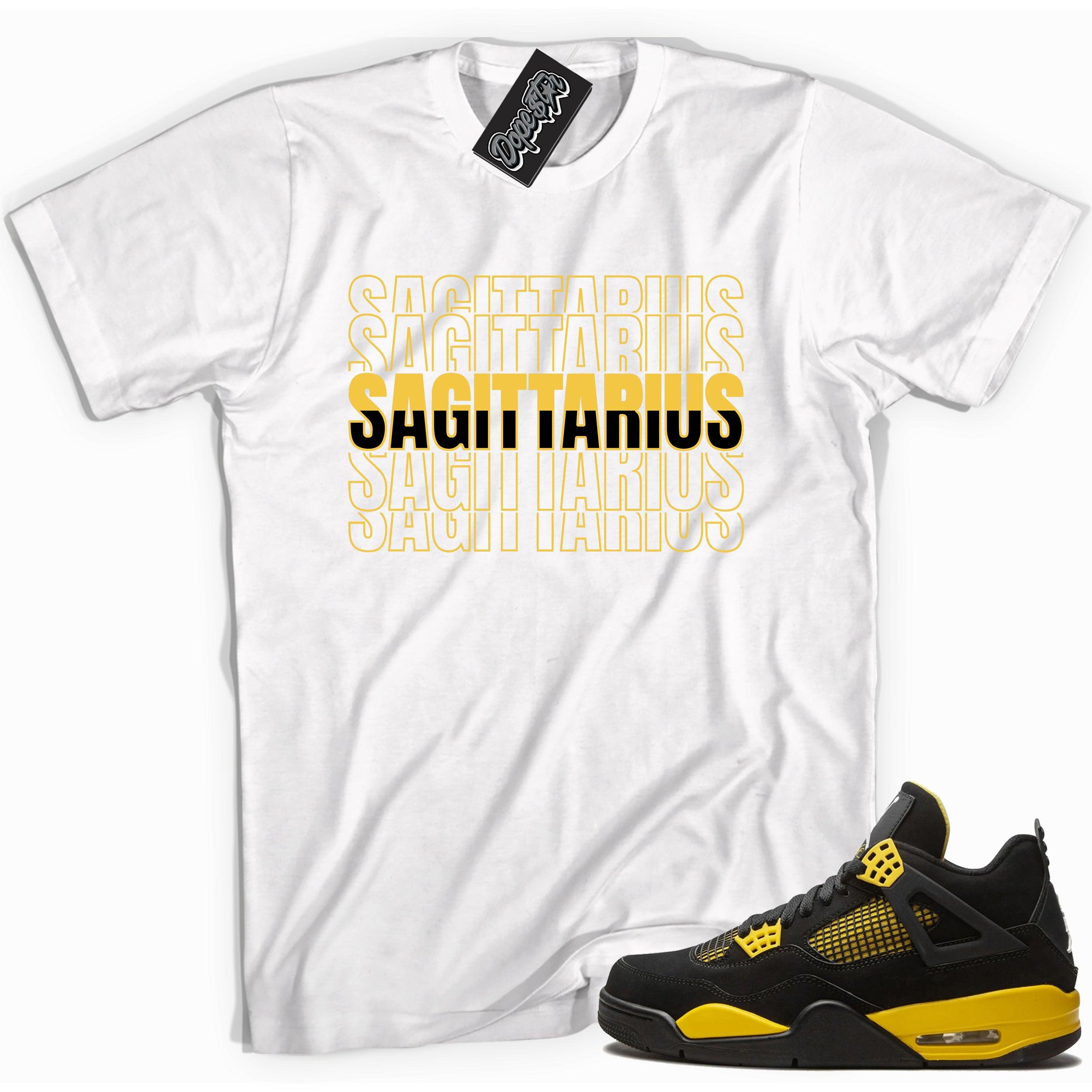 Cool white  graphic tee with 'Sagittarius ' print, that perfectly matches Air Jordan 4 Thunder sneakers