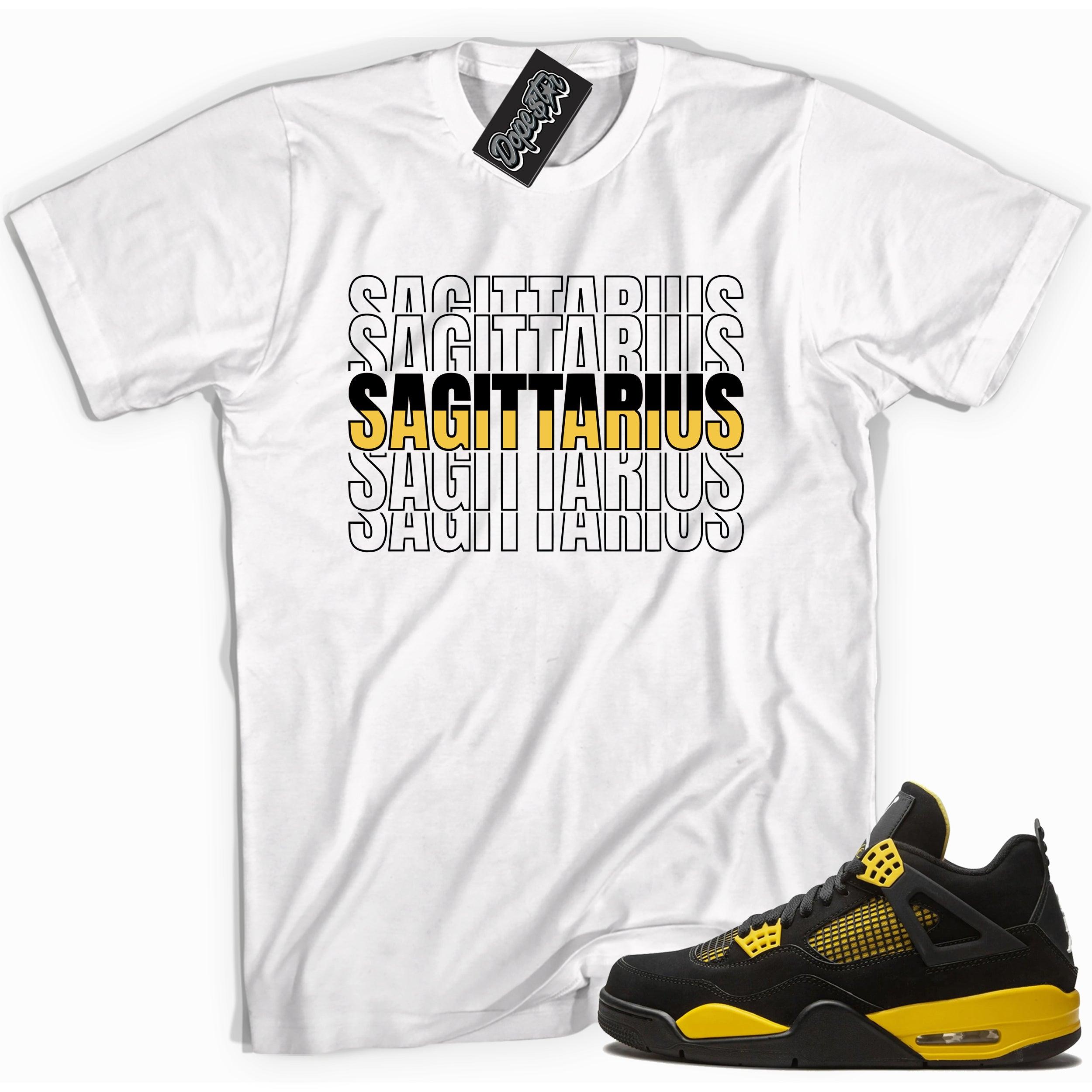 Cool white  graphic tee with 'sagittarius' print, that perfectly matches Air Jordan 4 Thunder sneakers
