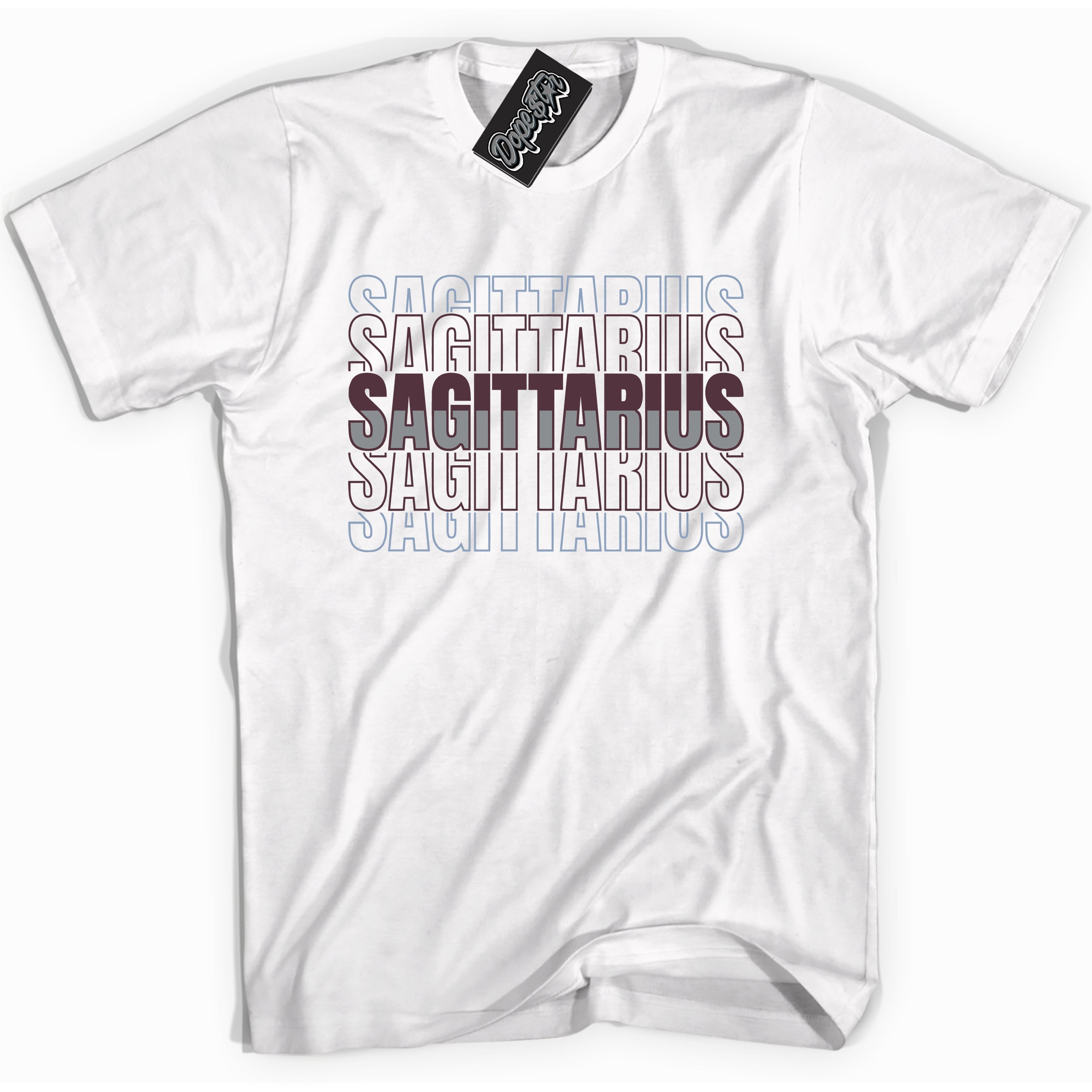 Cool White Shirt with “ Sagittarius” design that perfectly matches Burgundy 5s Sneakers.