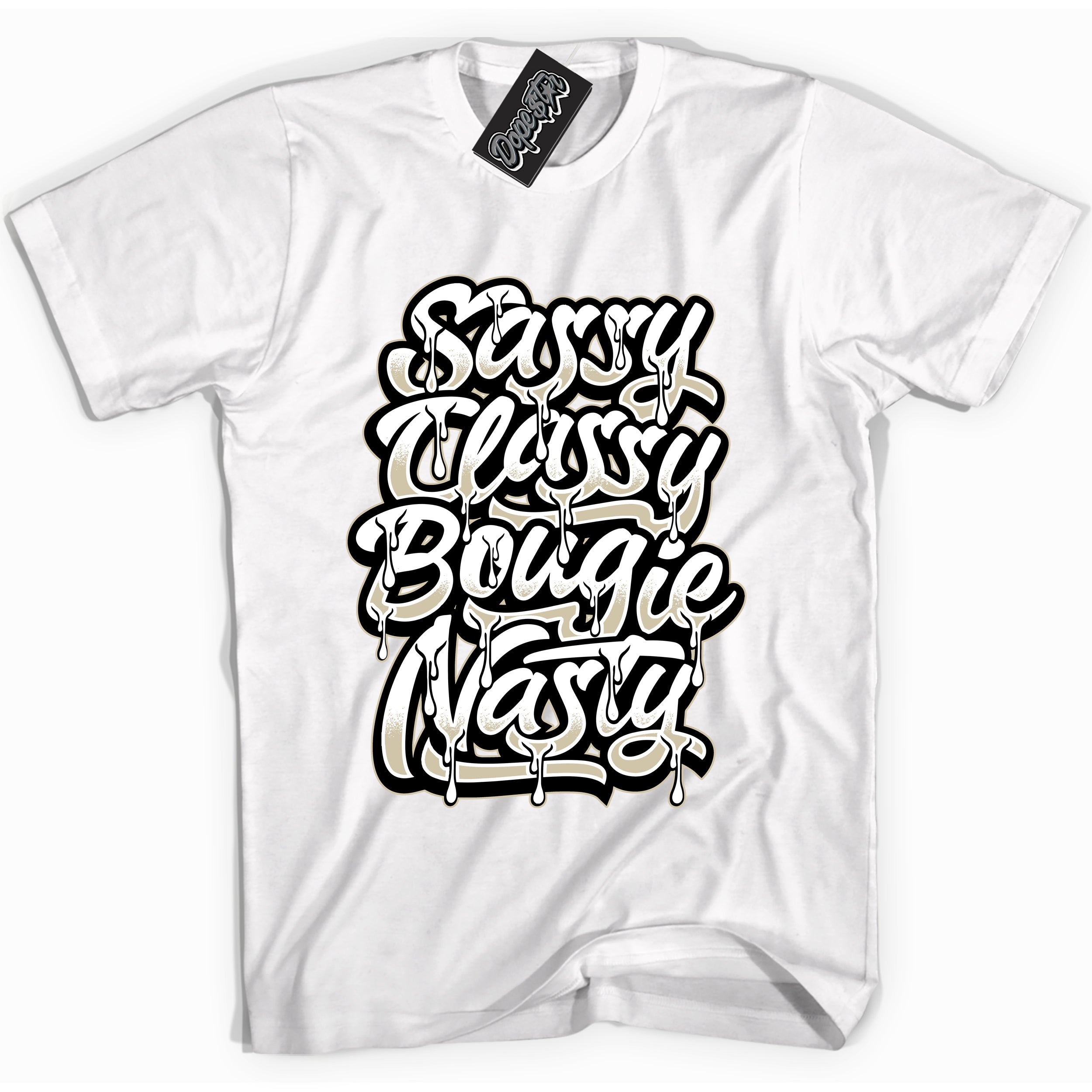 Cool White Shirt with “ Sassy Classy” design that perfectly matches Gratitude 11s Sneakers.