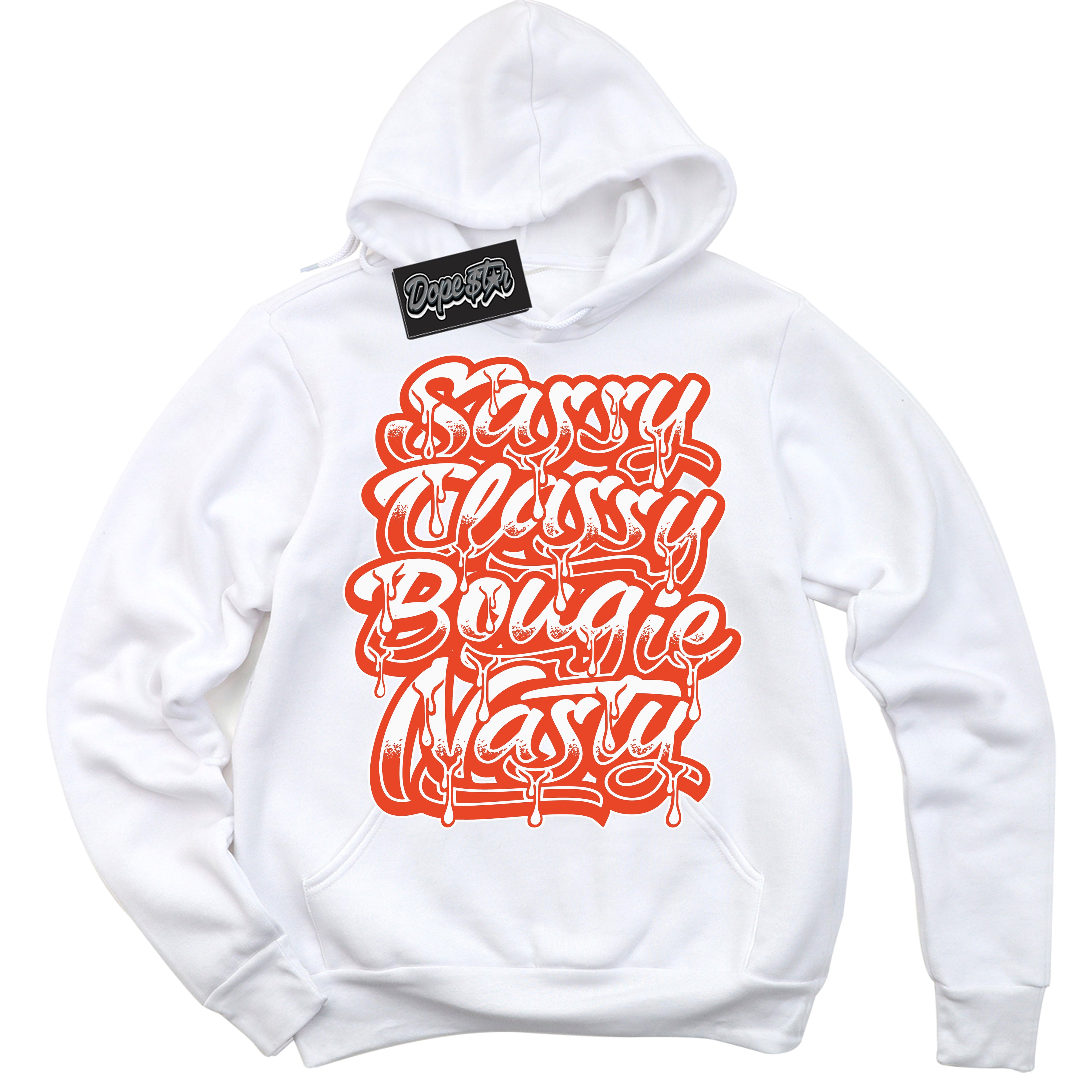 Nike Dunk Low Retro Cosmic Clay 'Sassy Classy' Hoodie - White Streetwear Mockup | Sneakerhead Sweatshirt Matching Nike Dunk Low Retro Cosmic Clay | Limited Edition Urban Streetwear for Sneaker Matching OOTD | Outfits that pair perfectly with your ND Low Retro Cosmic Clay | Sneakerhead Fashion Must-Have Apparel for Men and Women.