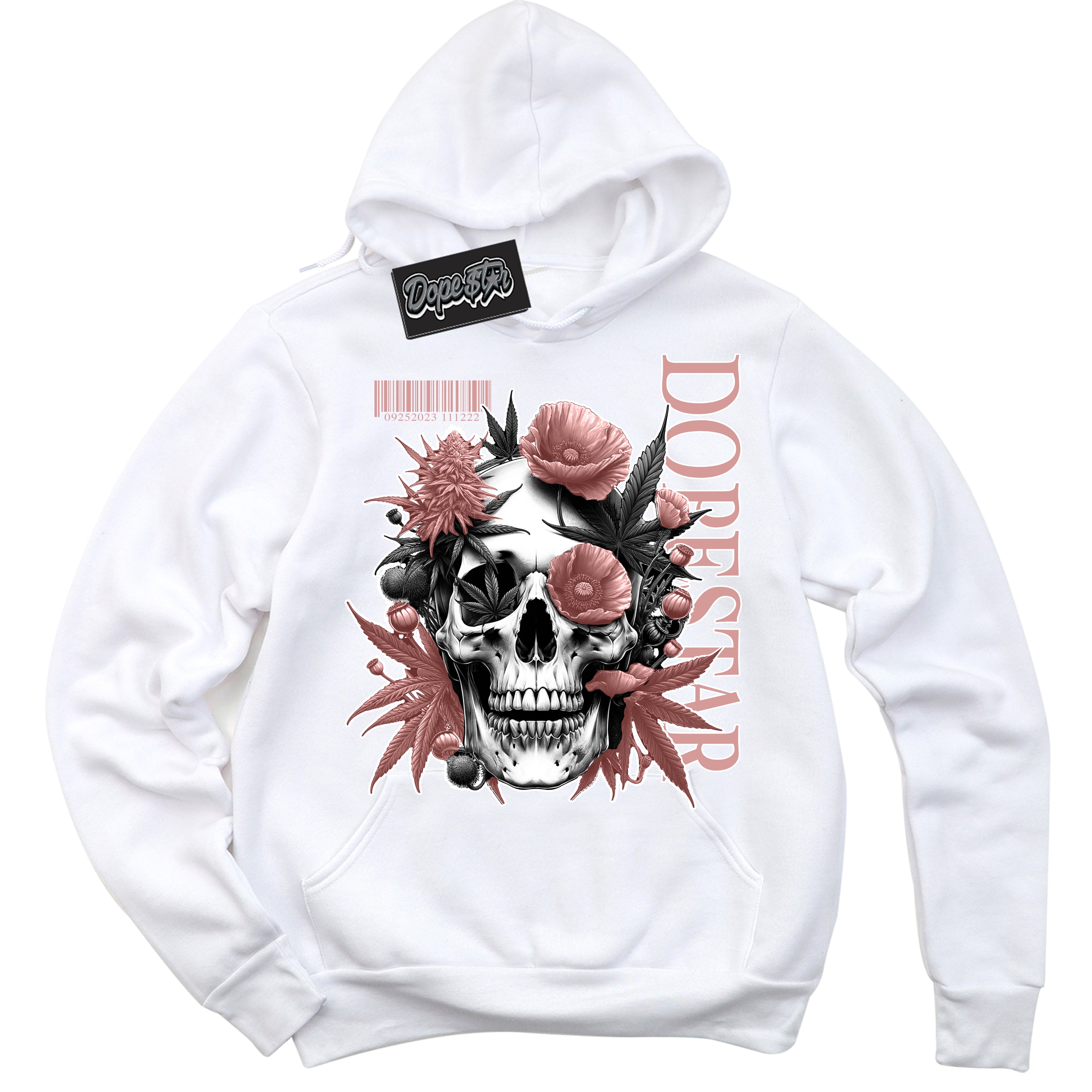 Cool White Hoodie with “ Skull Poppies ”  design that Perfectly Matches Legend Pink  11s Sneakers.