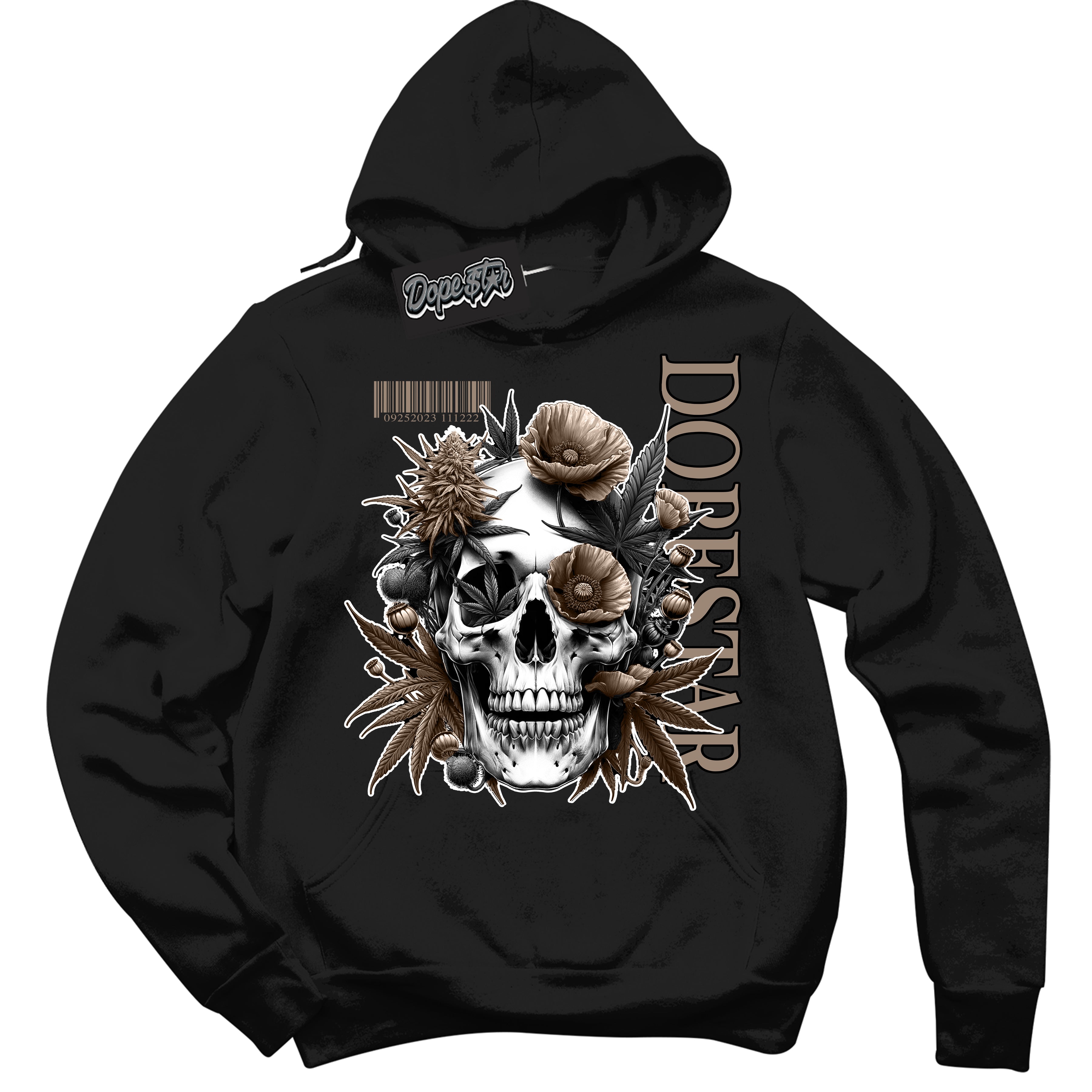 Cool Black Hoodie with “ Skull Poppies ”  design that Perfectly Matches Latte 1s Sneakers.