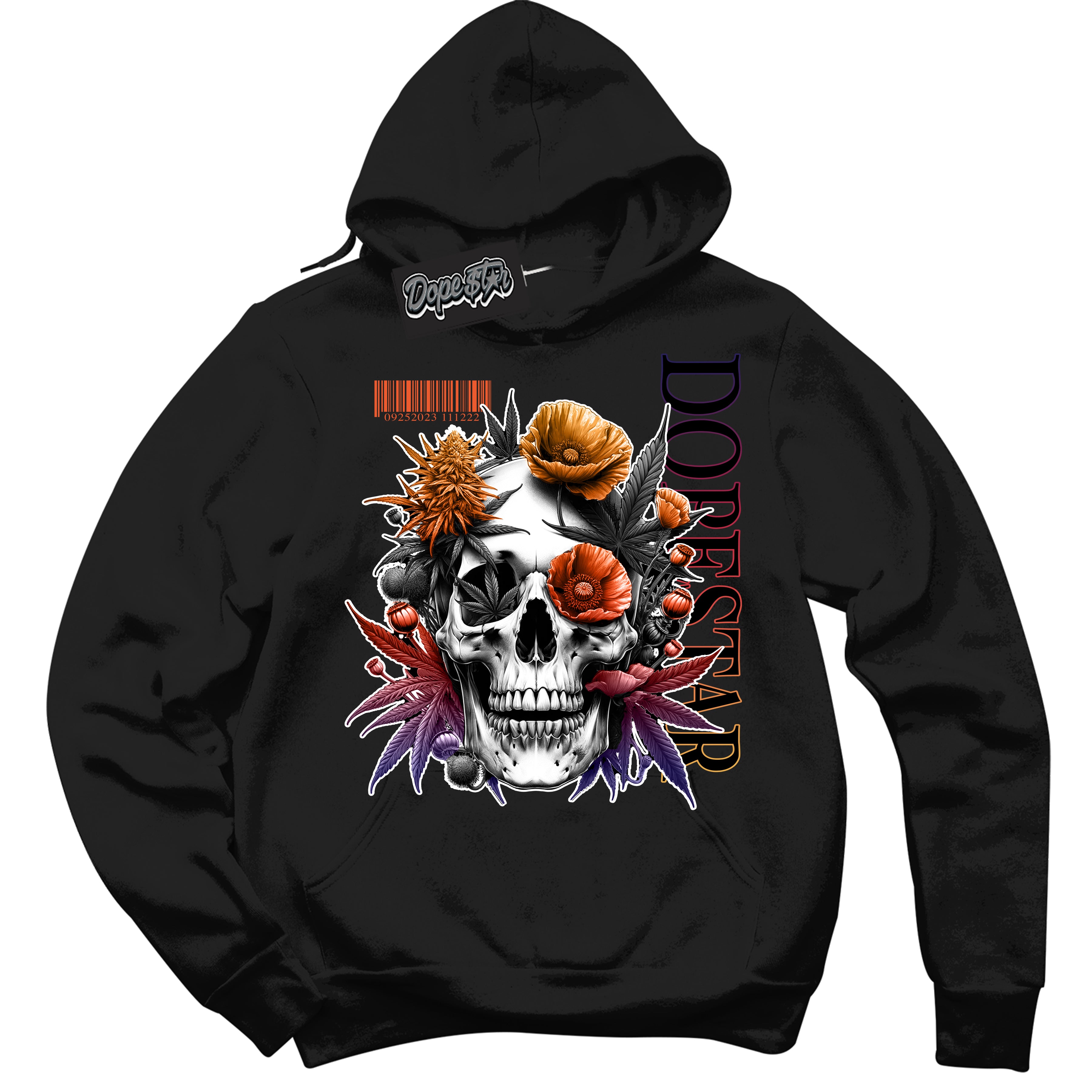 Cool Black Hoodie with “ Skull Poppies ”  design that Perfectly Matches J Balvin Rio 3s Sneakers.