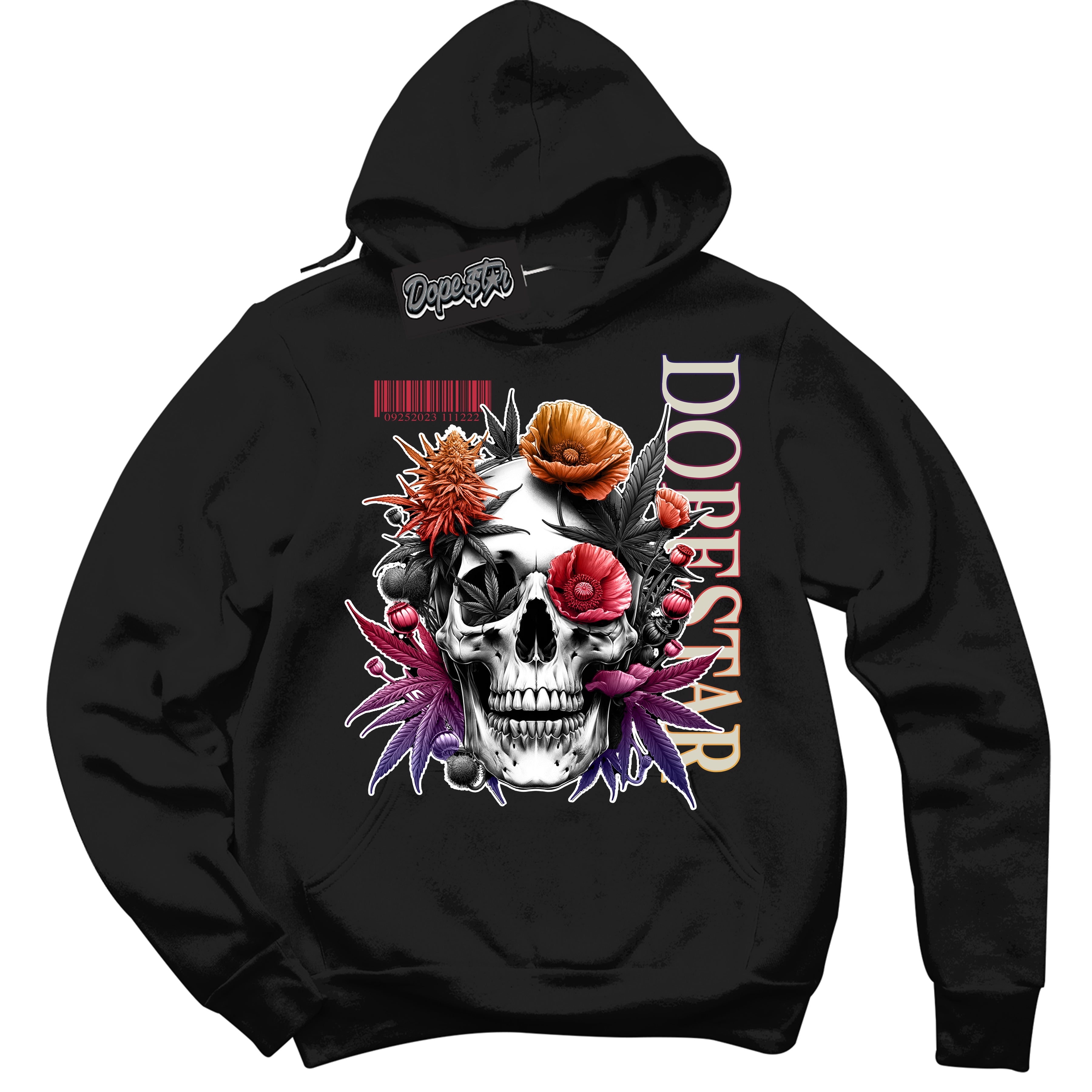 Cool Black Hoodie with “ Skull Poppies ”  design that Perfectly Matches J Balvin Medellin Sunset 3s Sneakers.