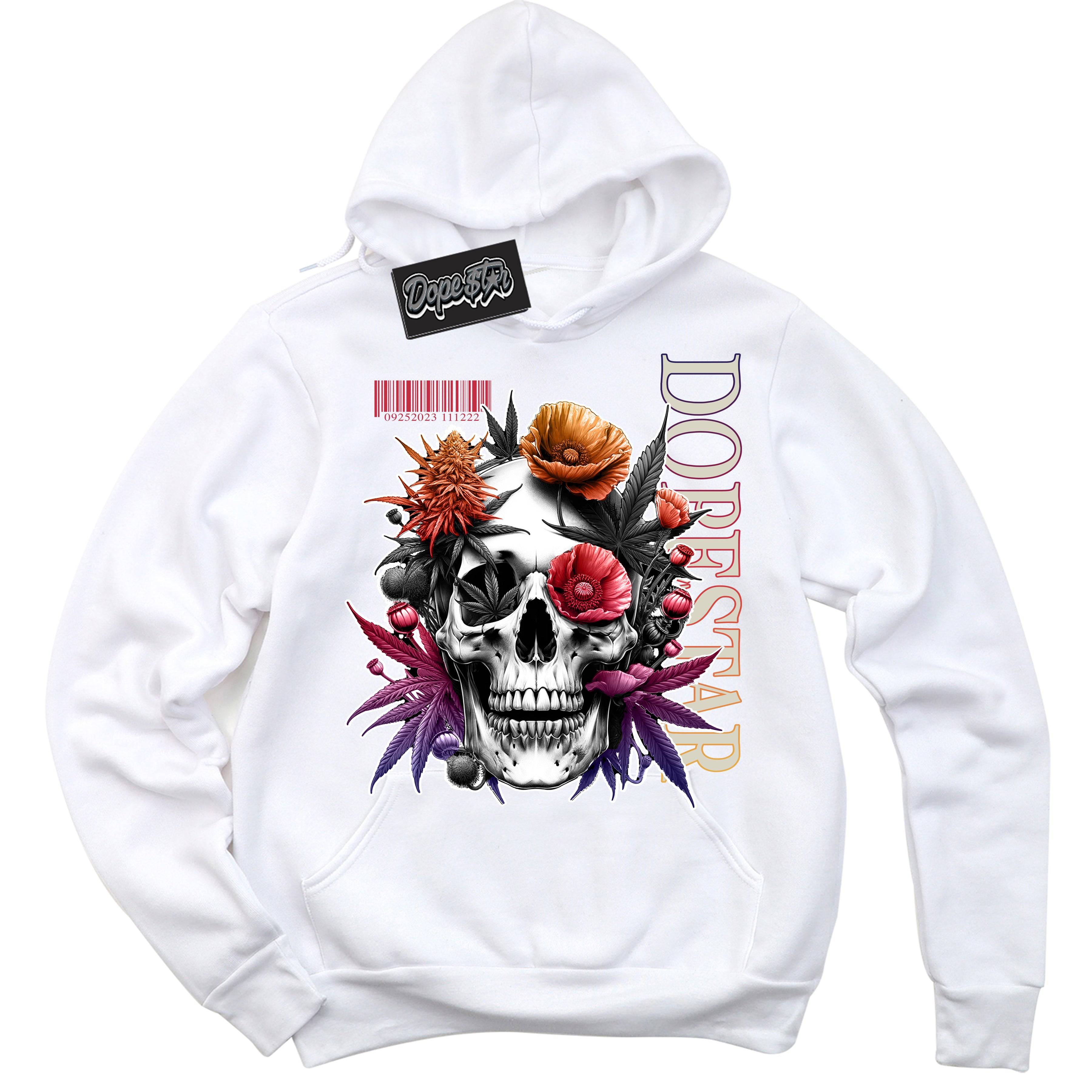 Cool White Hoodie with “ Skull Poppies ”  design that Perfectly Matches J Balvin Medellin Sunset 3s Sneakers.