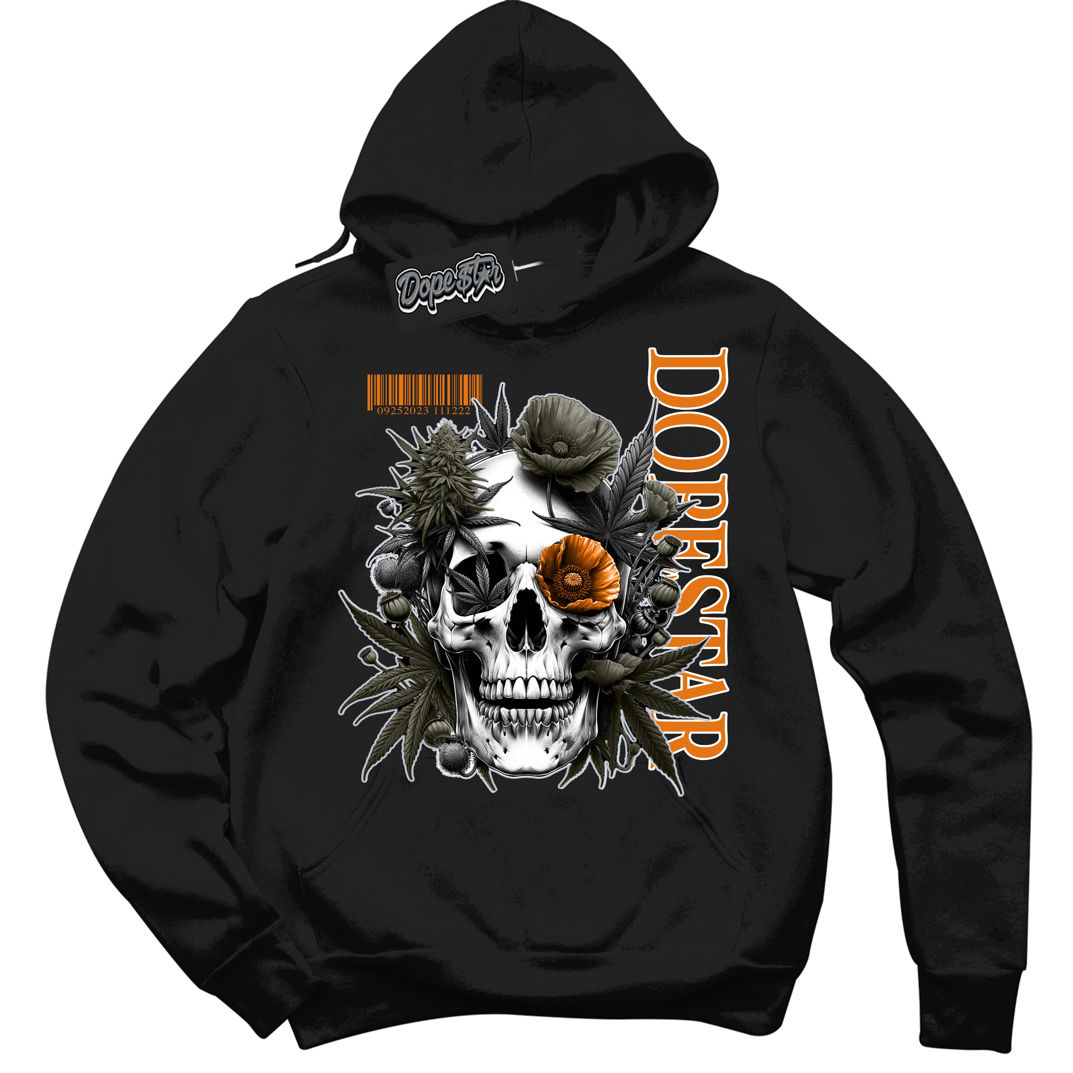 Cool Black Hoodie with “ Skull Poppies ”  design that Perfectly Matches Olive 5s Sneakers.