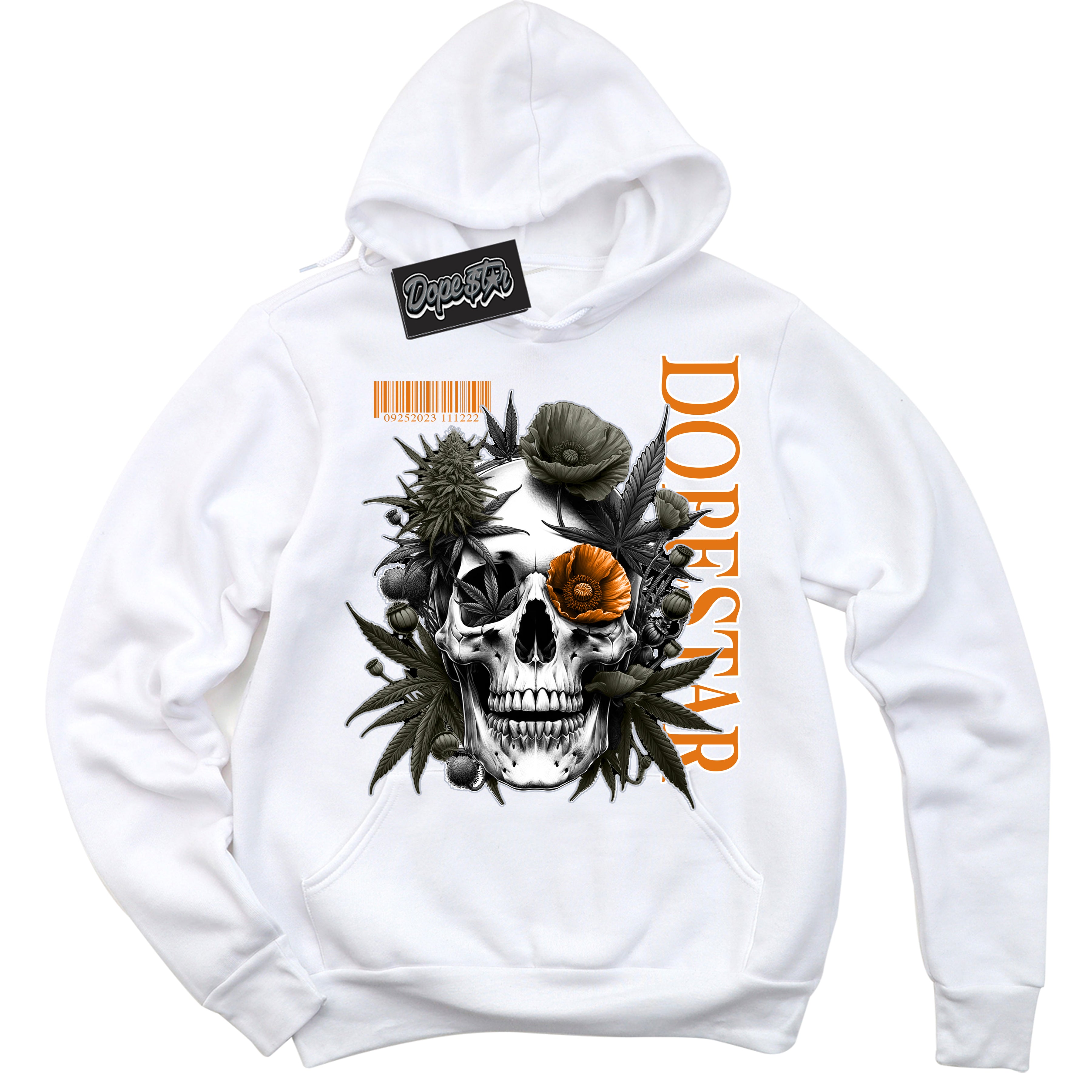 Cool White Hoodie with “ Skull Poppies ”  design that Perfectly Matches Olive 5s Sneakers.