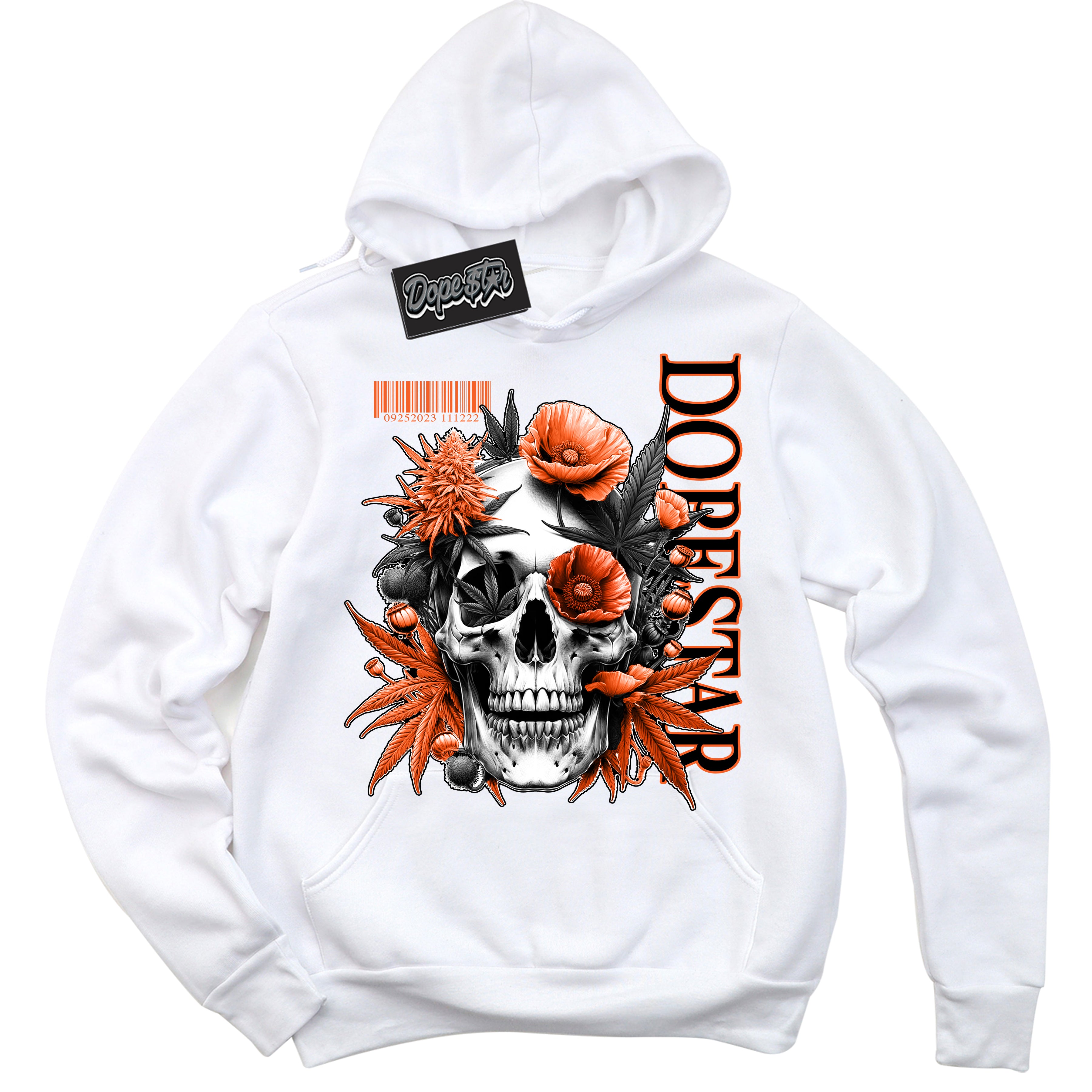 Cool White Hoodie with “ Skull Poppies ”  design that Perfectly Matches WNBA All Star Brilliant Orange 12s Sneakers.