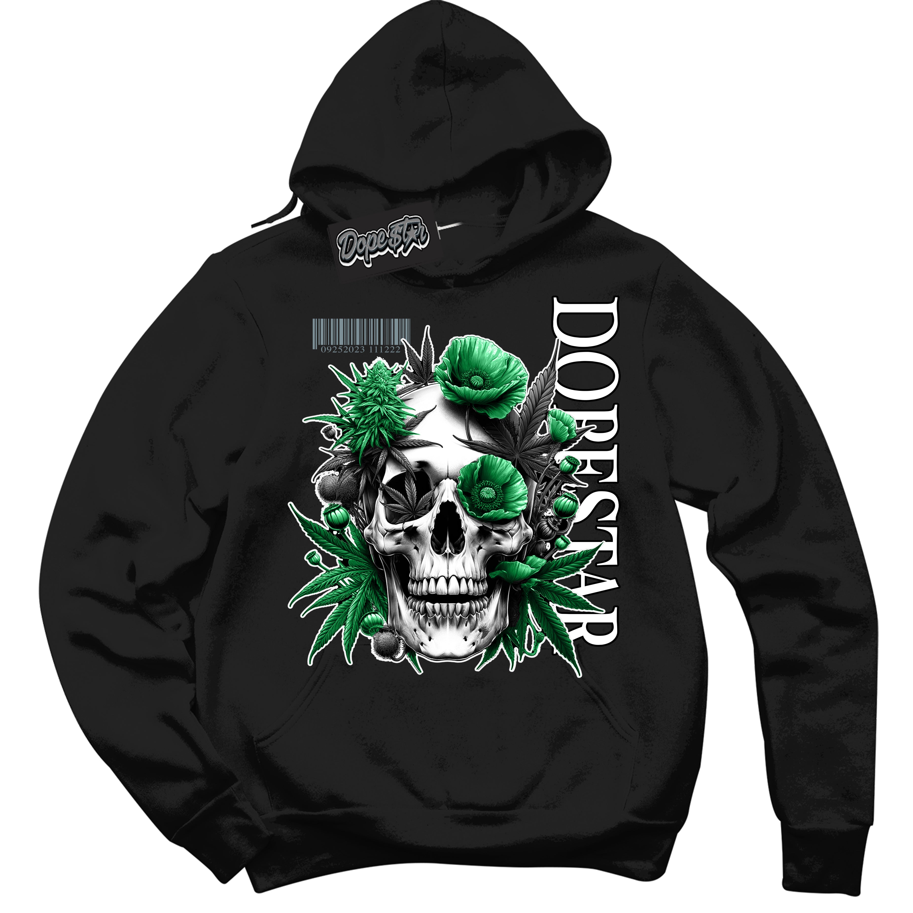 Cool Black Hoodie with “ Skull Poppies ”  design that Perfectly Matches Lucky Green 5s Sneakers.