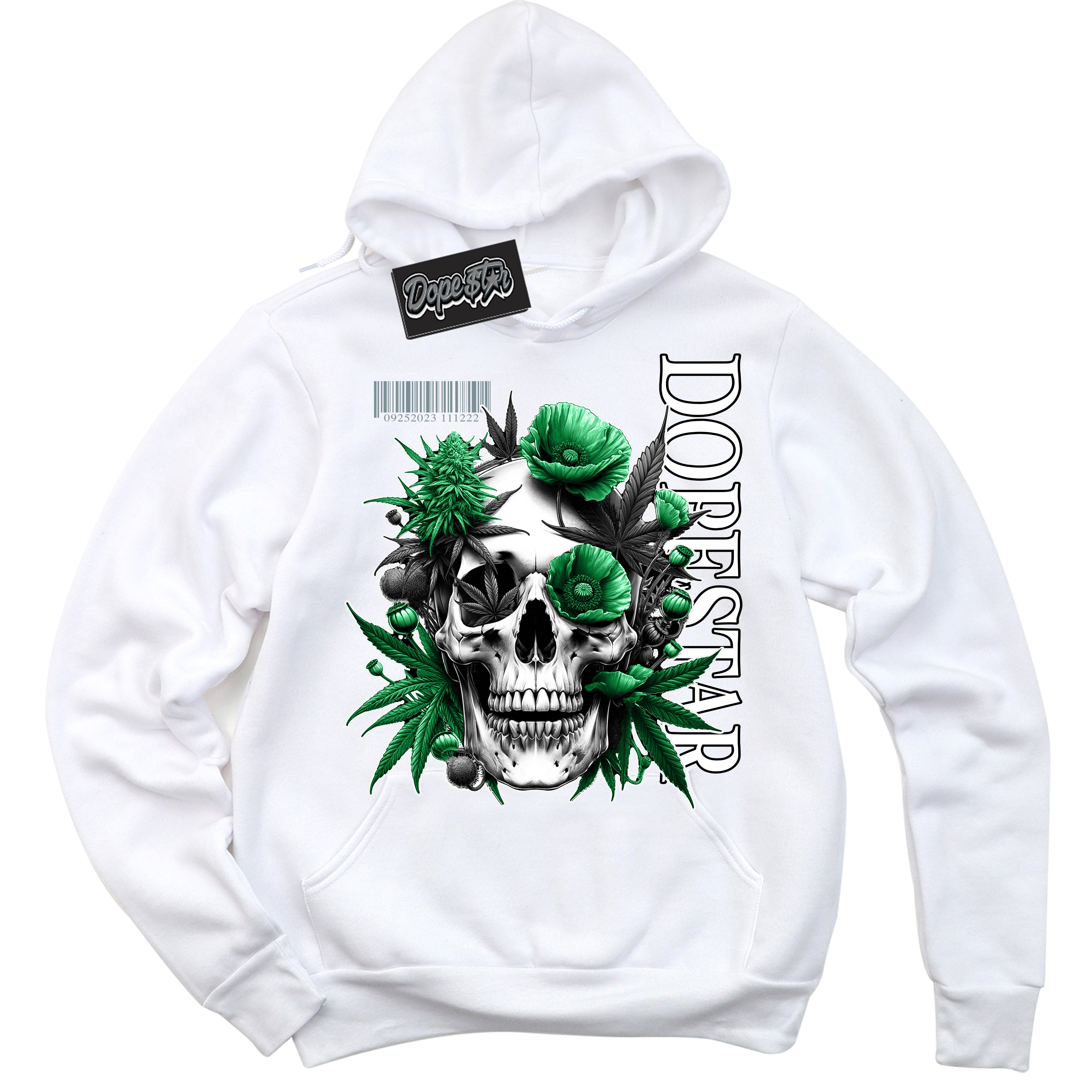 Cool White Hoodie with “ Skull Poppies ”  design that Perfectly Matches Lucky Green 5s Sneakers.