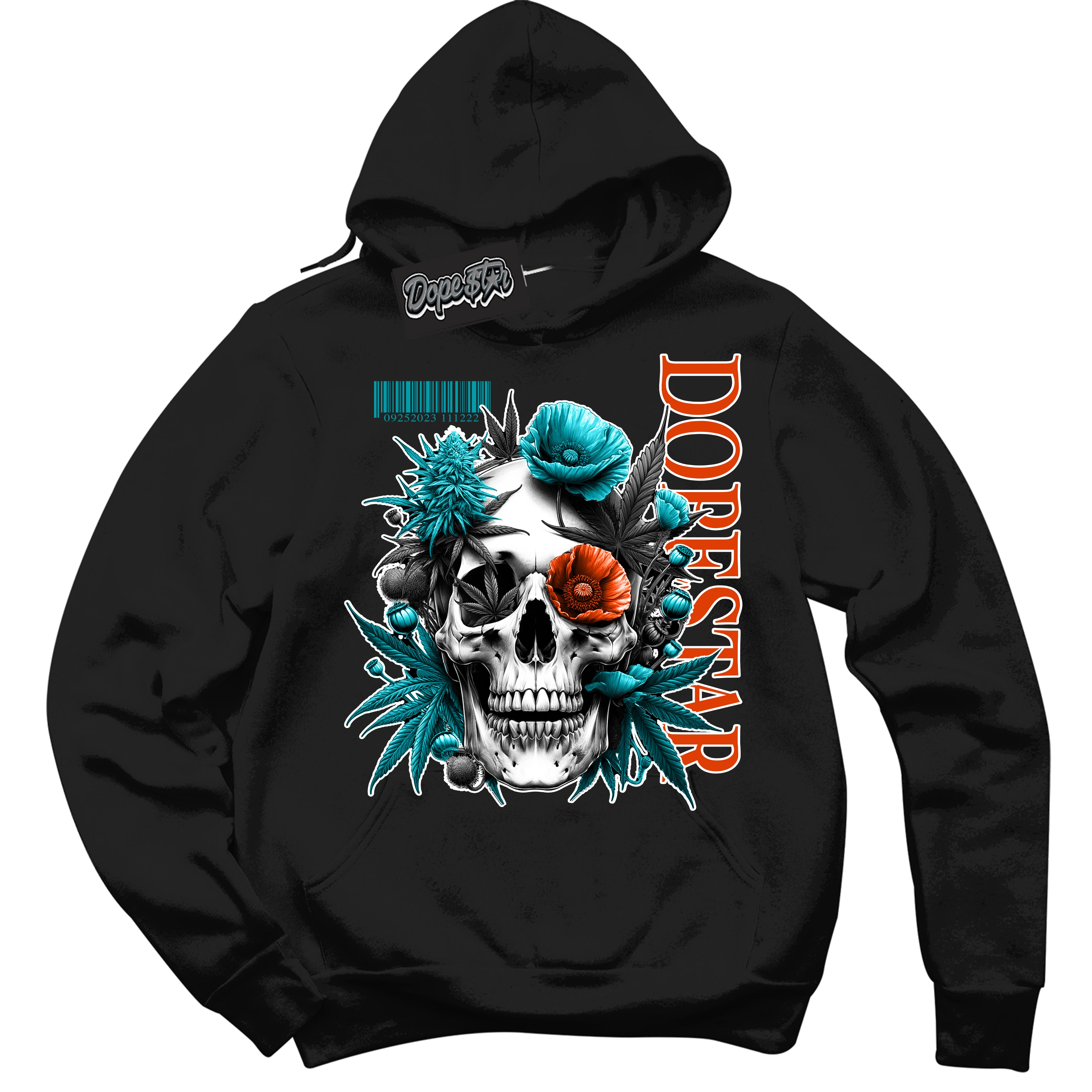 Cool Black Hoodie with “ Skull Poppies ”  design that Perfectly Matches Miami Dolphins Sneakers.