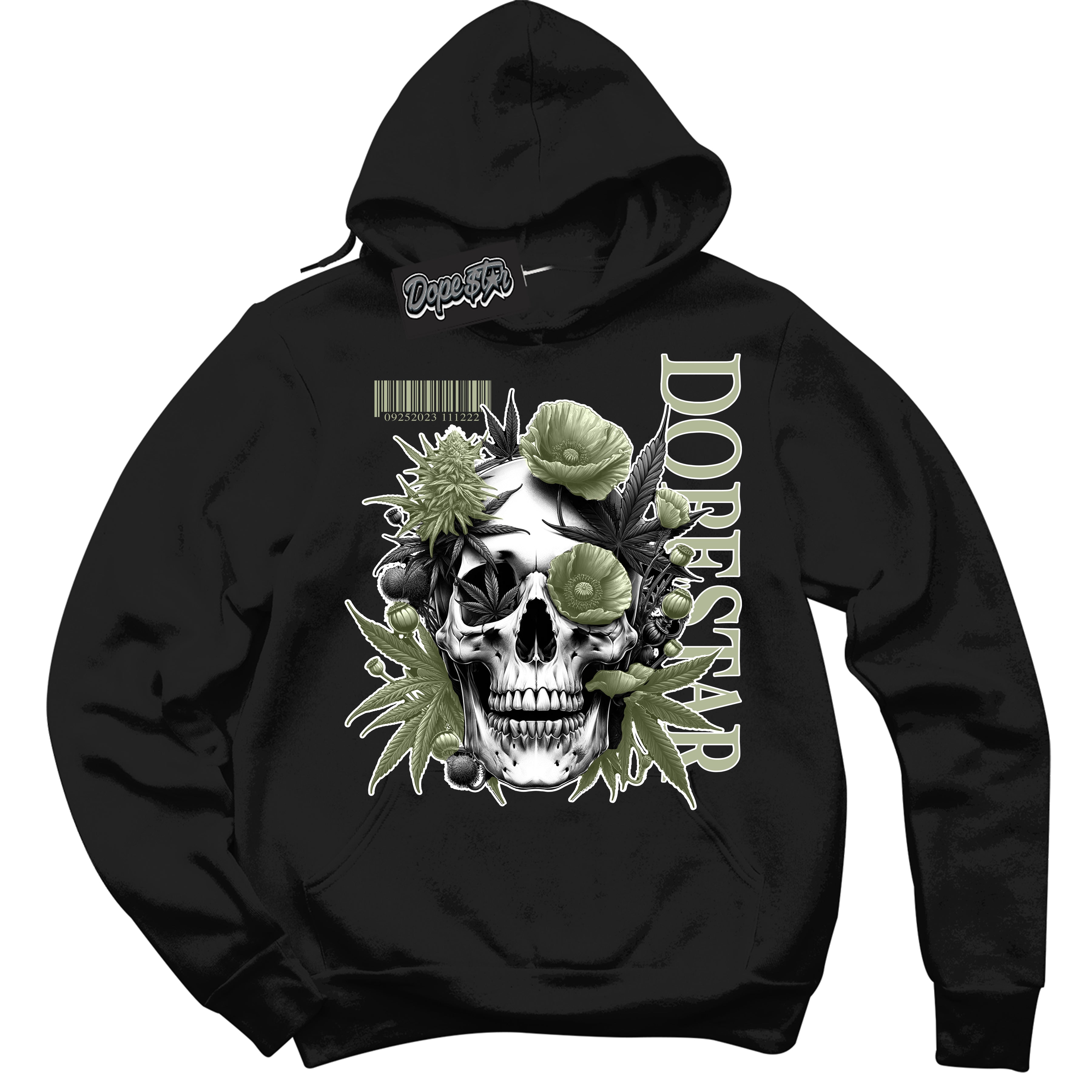 Cool Black Hoodie with “ Skull Poppies ”  design that Perfectly Matches Next Nature Olive Aura Sneakers.