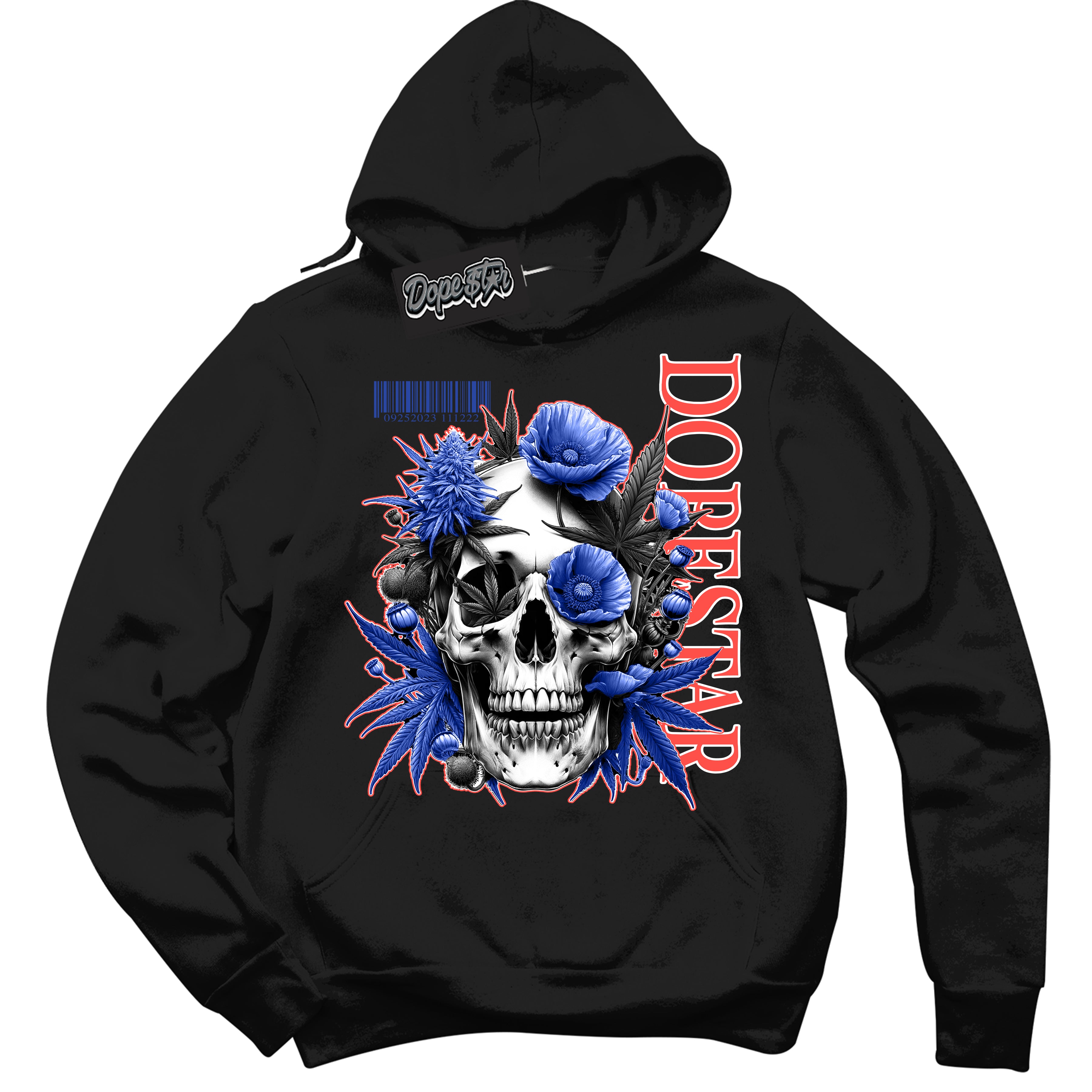 Cool Black Hoodie with “ Skull Poppies ”  design that Perfectly Matches Ultramarine 180s Sneakers.