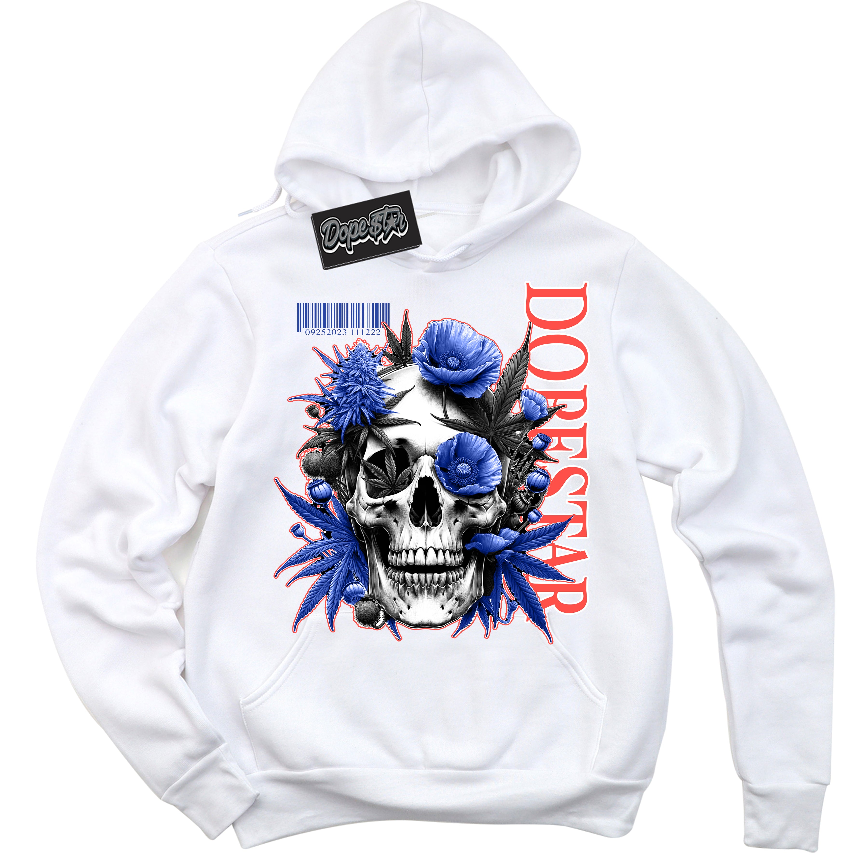 Cool White Hoodie with “ Skull Poppies ”  design that Perfectly Matches Ultramarine 180s Sneakers.