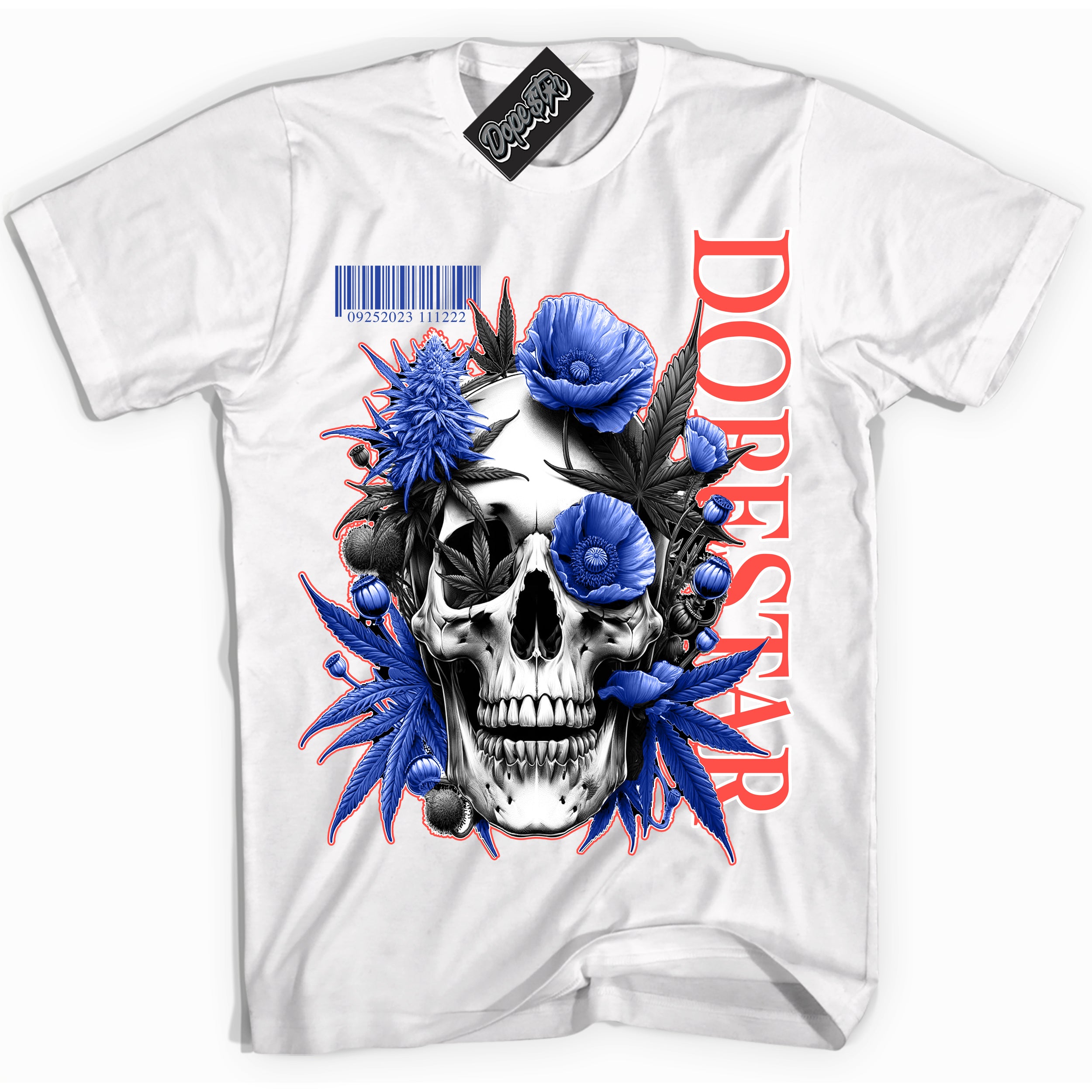 Cool White Shirt with “ Skull Poppies” design that perfectly matches Ultramarine 180s Sneakers.