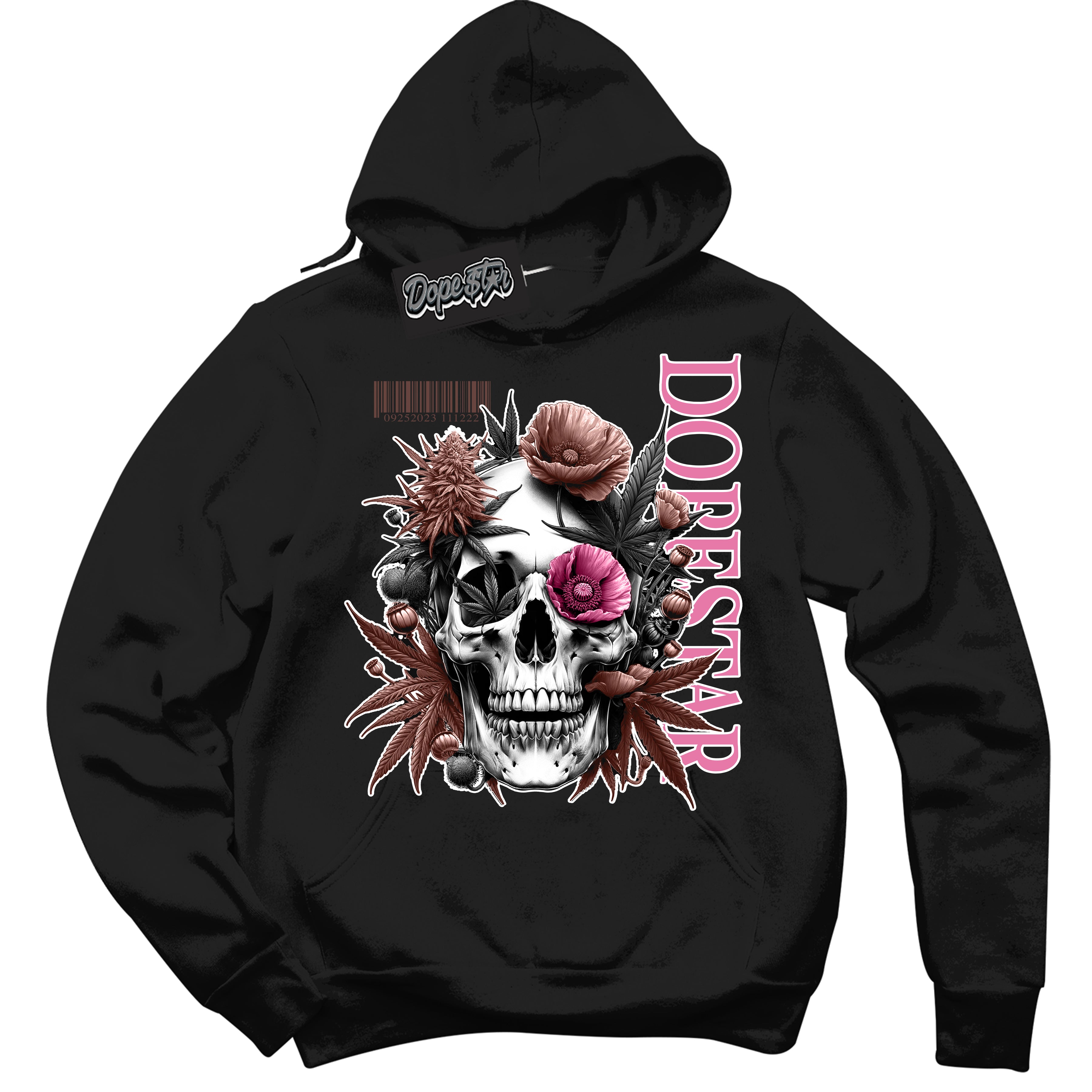 Cool Black Hoodie with “ Skull Poppies ”  design that Perfectly Matches Smokey Mauve Sneakers.