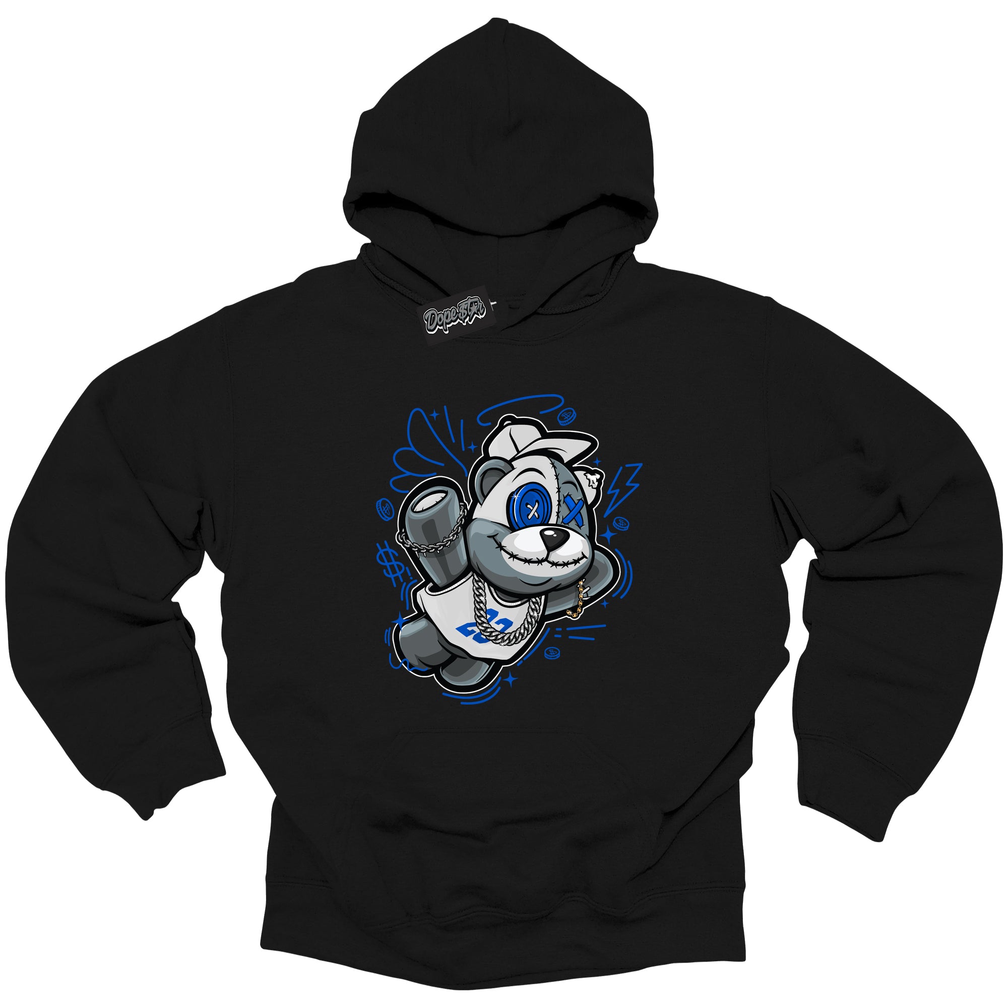 Cool Black Hoodie with “ Slam Dunk Bear ”  design that Perfectly Matches  Royal Reimagined 1s Sneakers.