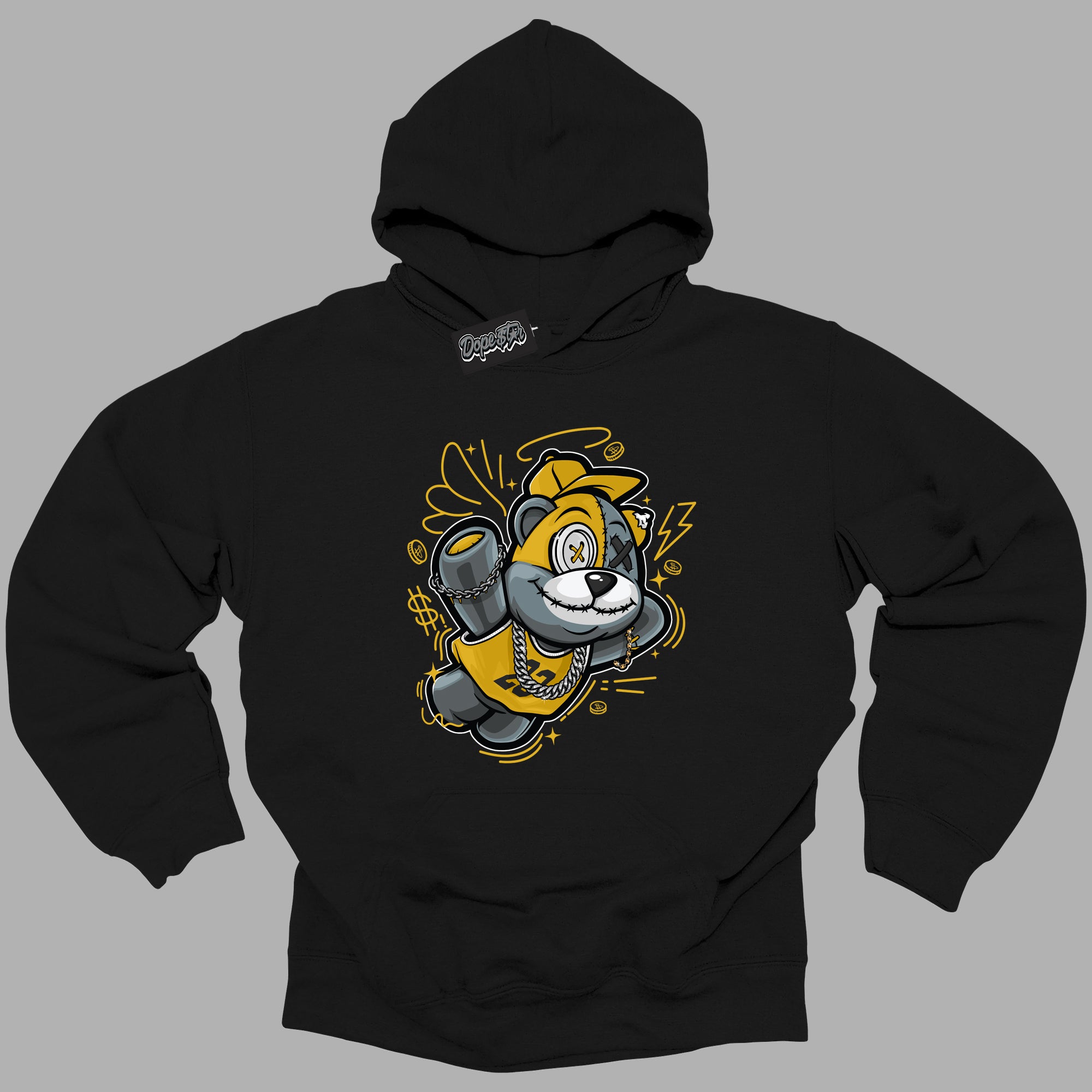 Cool Black Hoodie with “ Slam Dunk Bear ”  design that Perfectly Matches Yellow Ochre 6s Sneakers.