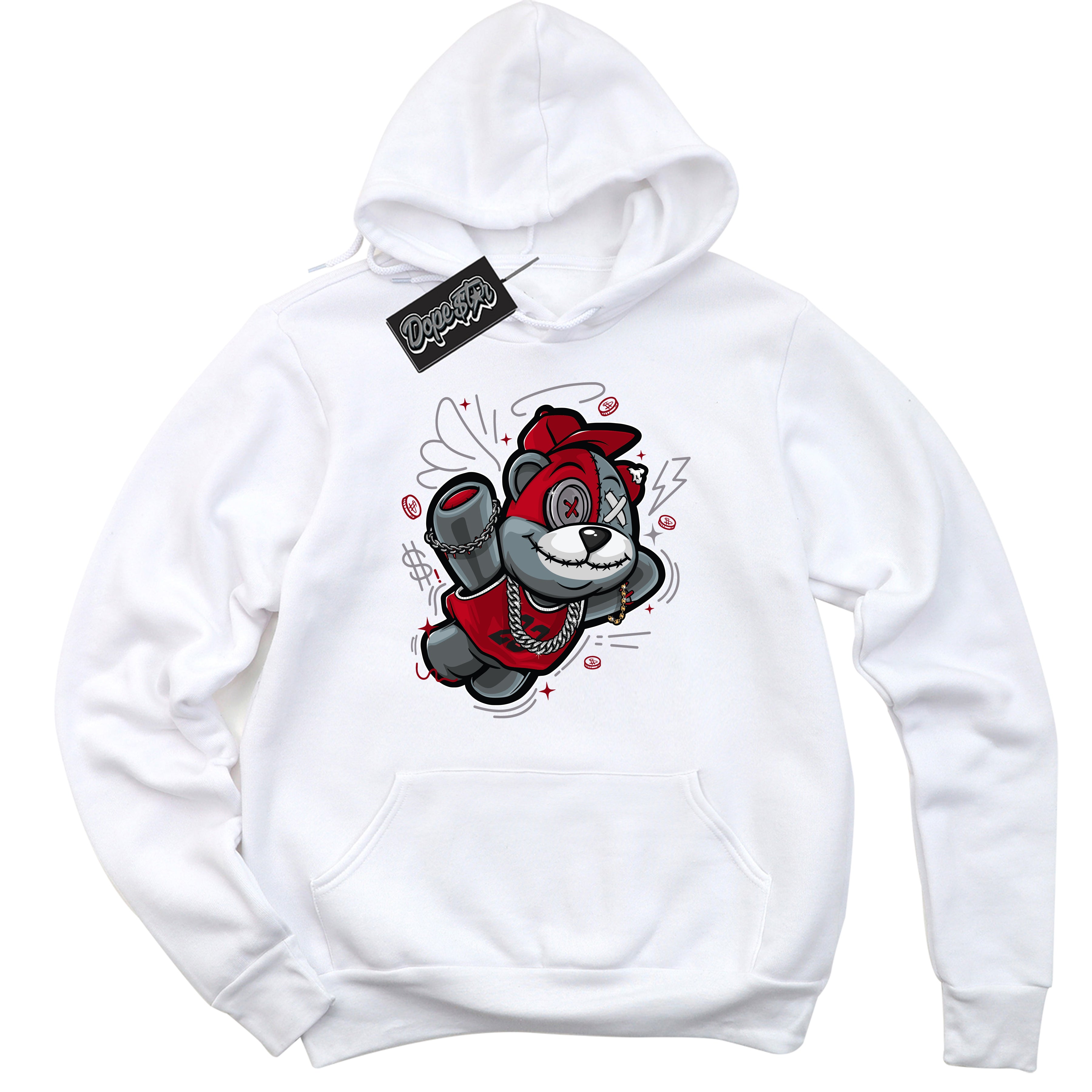 Cool White Hoodie with “ Slam Dunk Bear ”  design that Perfectly Matches Bred Reimagined 4s Jordans.