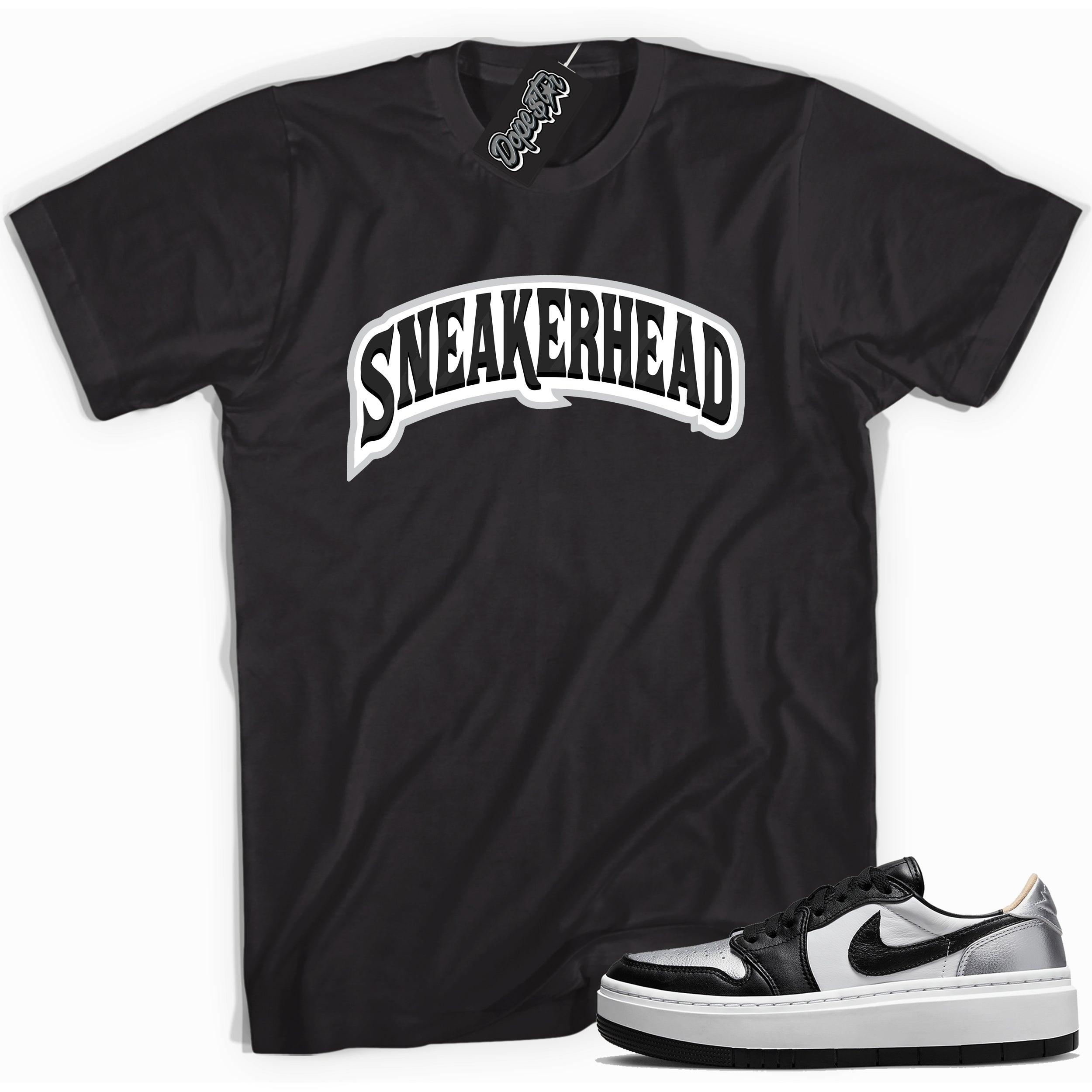 Cool black graphic tee with 'sneakerhead' print, that perfectly matches Air Jordan 1 Elevate Low SE Silver Toe sneakers.