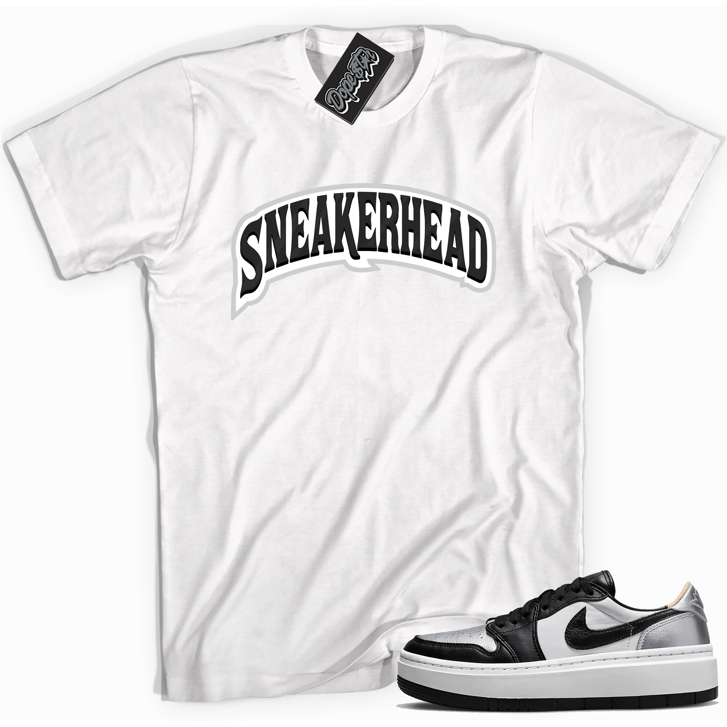 Cool white graphic tee with 'sneakerhead' print, that perfectly matches Air Jordan 1 Elevate Low SE Silver Toe sneakers.