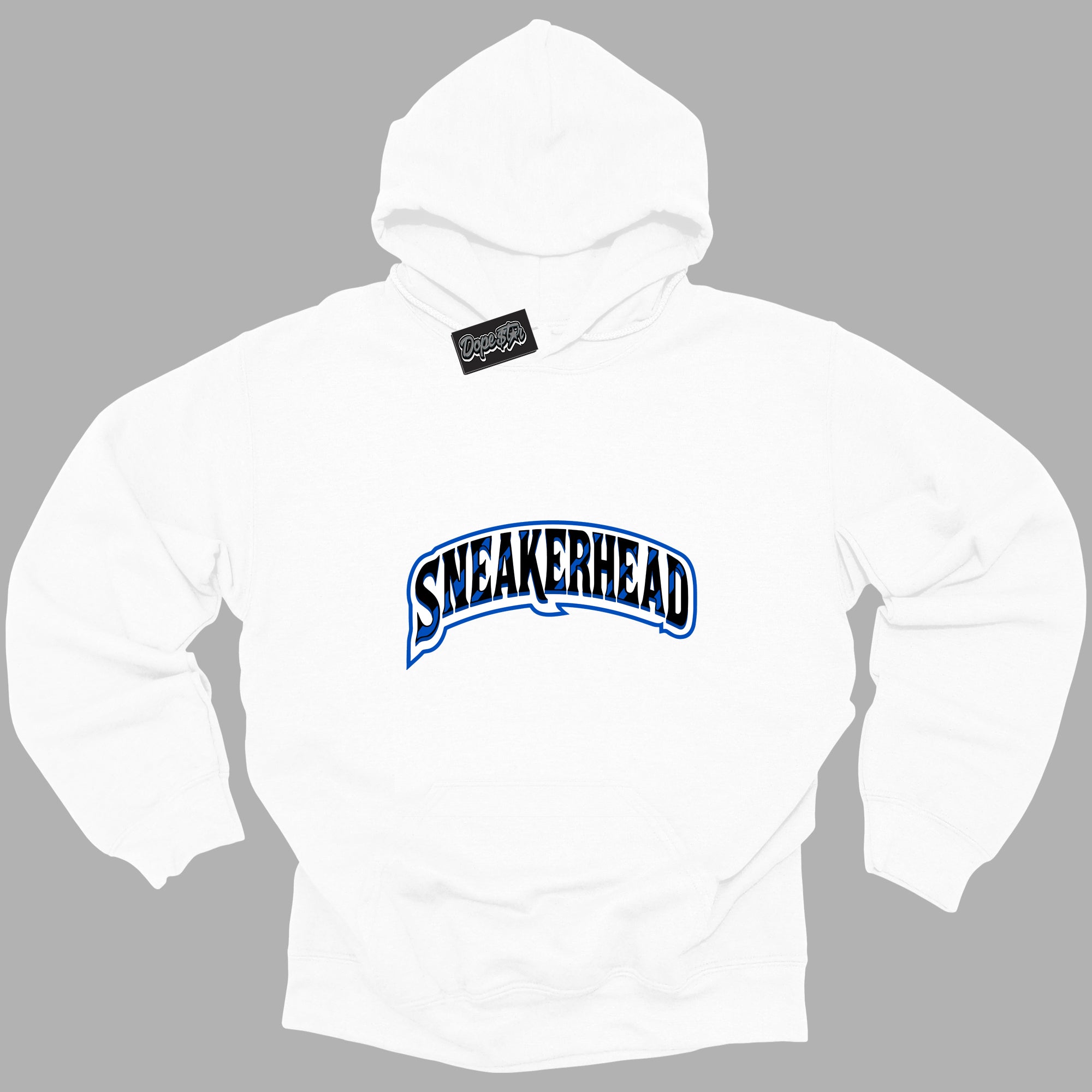 Cool White Hoodie with “ Sneakerhead ”  design that Perfectly Matches Royal Reimagined 1s Sneakers.