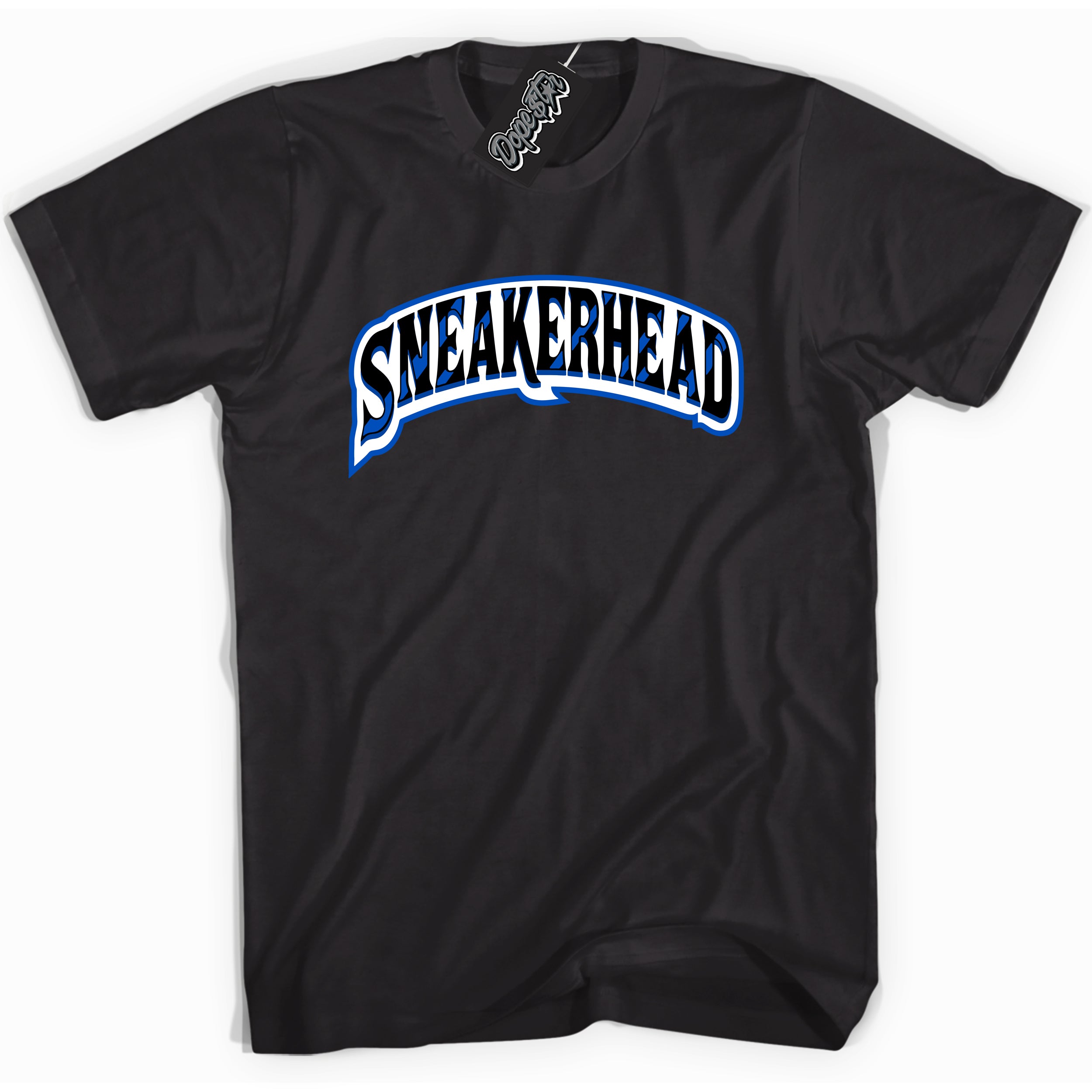 Cool Black graphic tee with Sneakerhead print, that perfectly matches OG Royal Reimagined 1s sneakers 